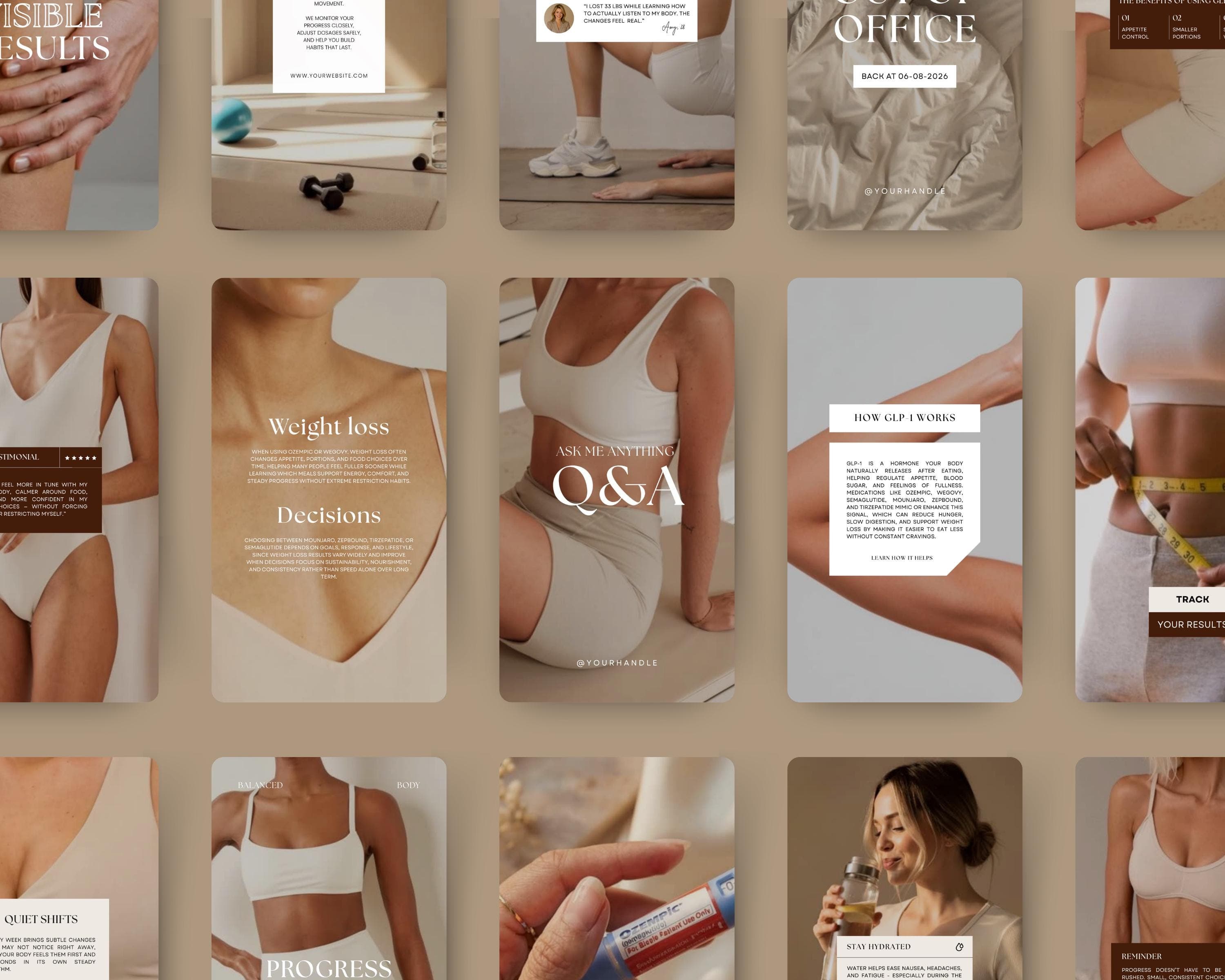 GLP1 Instagram Reels Pack | Faceless Video for Weight Loss Clinics | Canva Template Done For You Reels | Tirzepatide Social Media Templates