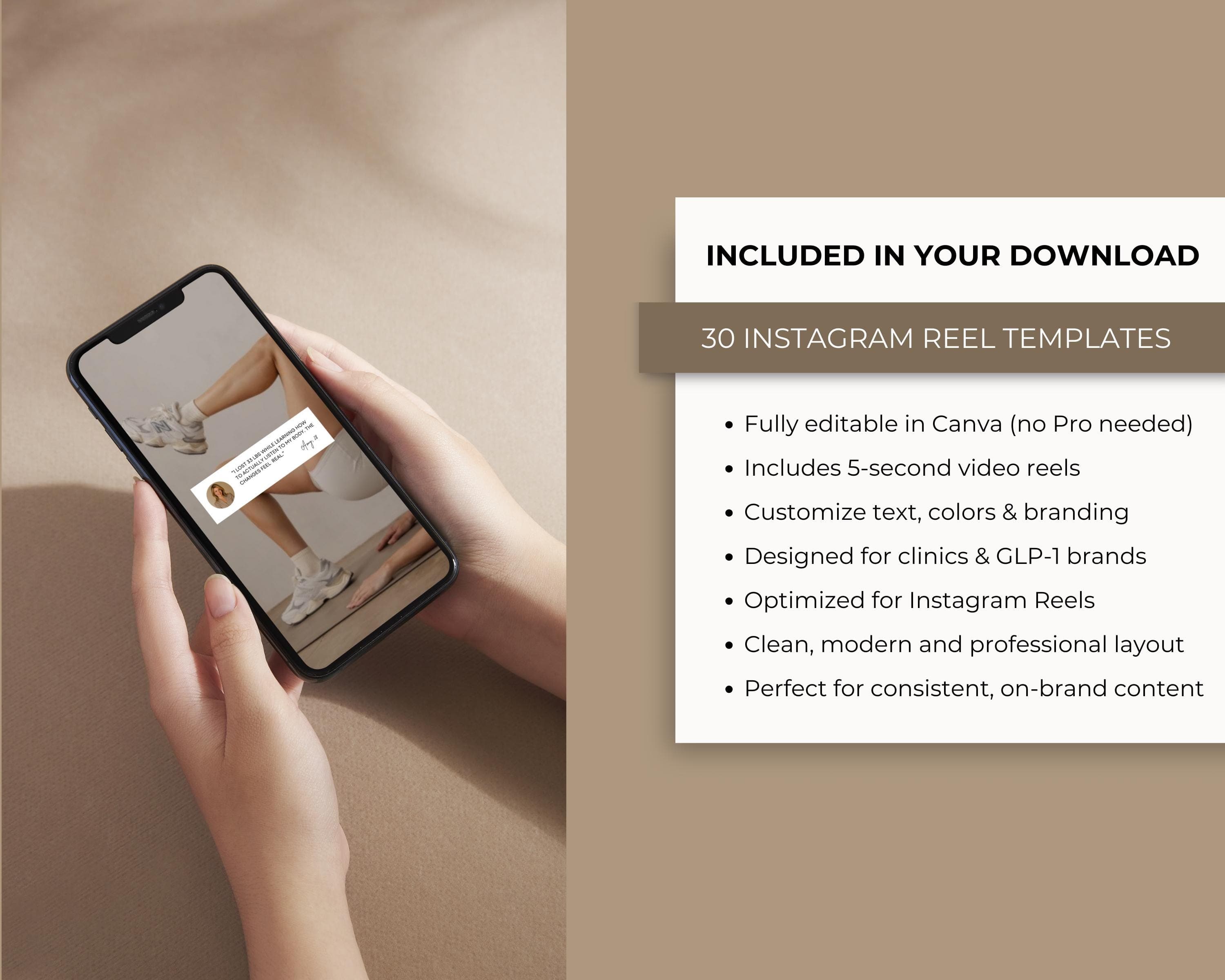 GLP1 Instagram Reels Pack | Faceless Video for Weight Loss Clinics | Canva Template Done For You Reels | Tirzepatide Social Media Templates