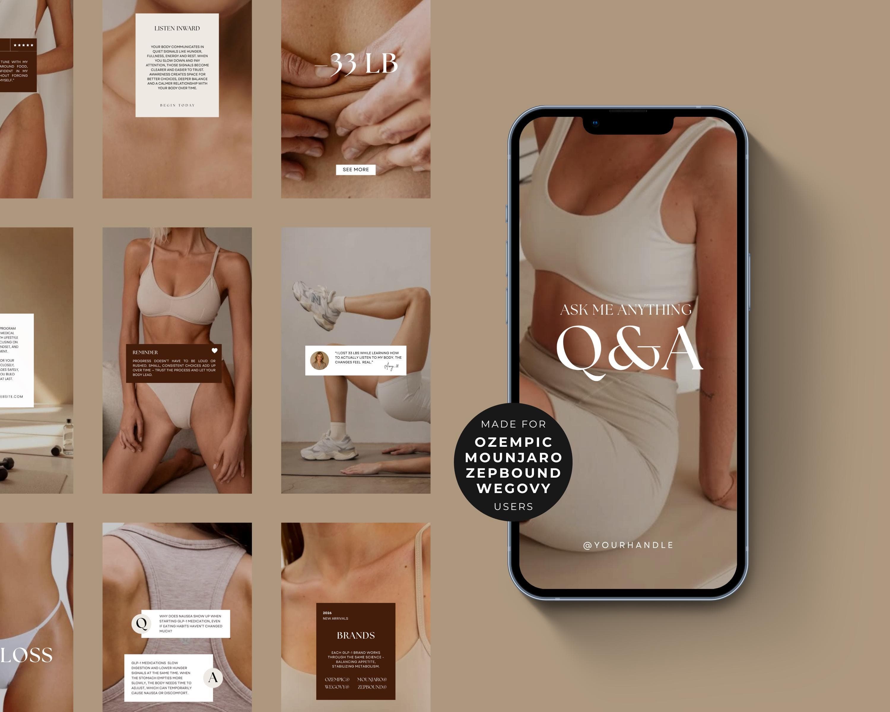 GLP1 Instagram Reels Pack | Faceless Video for Weight Loss Clinics | Canva Template Done For You Reels | Tirzepatide Social Media Templates