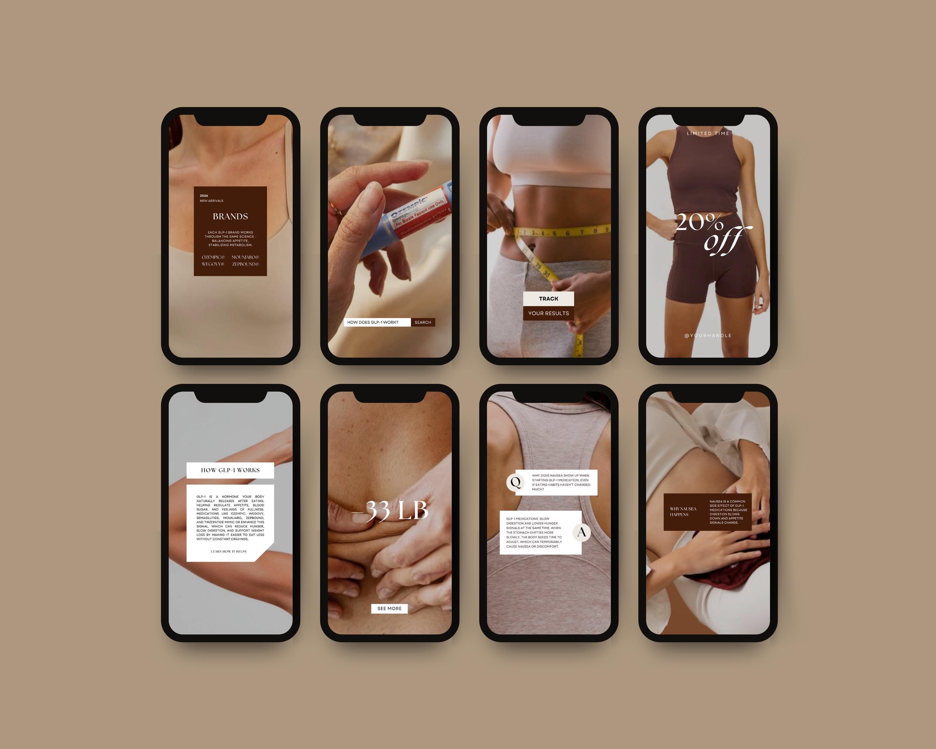 GLP1 Instagram Reels Pack | Faceless Video for Weight Loss Clinics | Canva Template Done For You Reels | Tirzepatide Social Media Templates