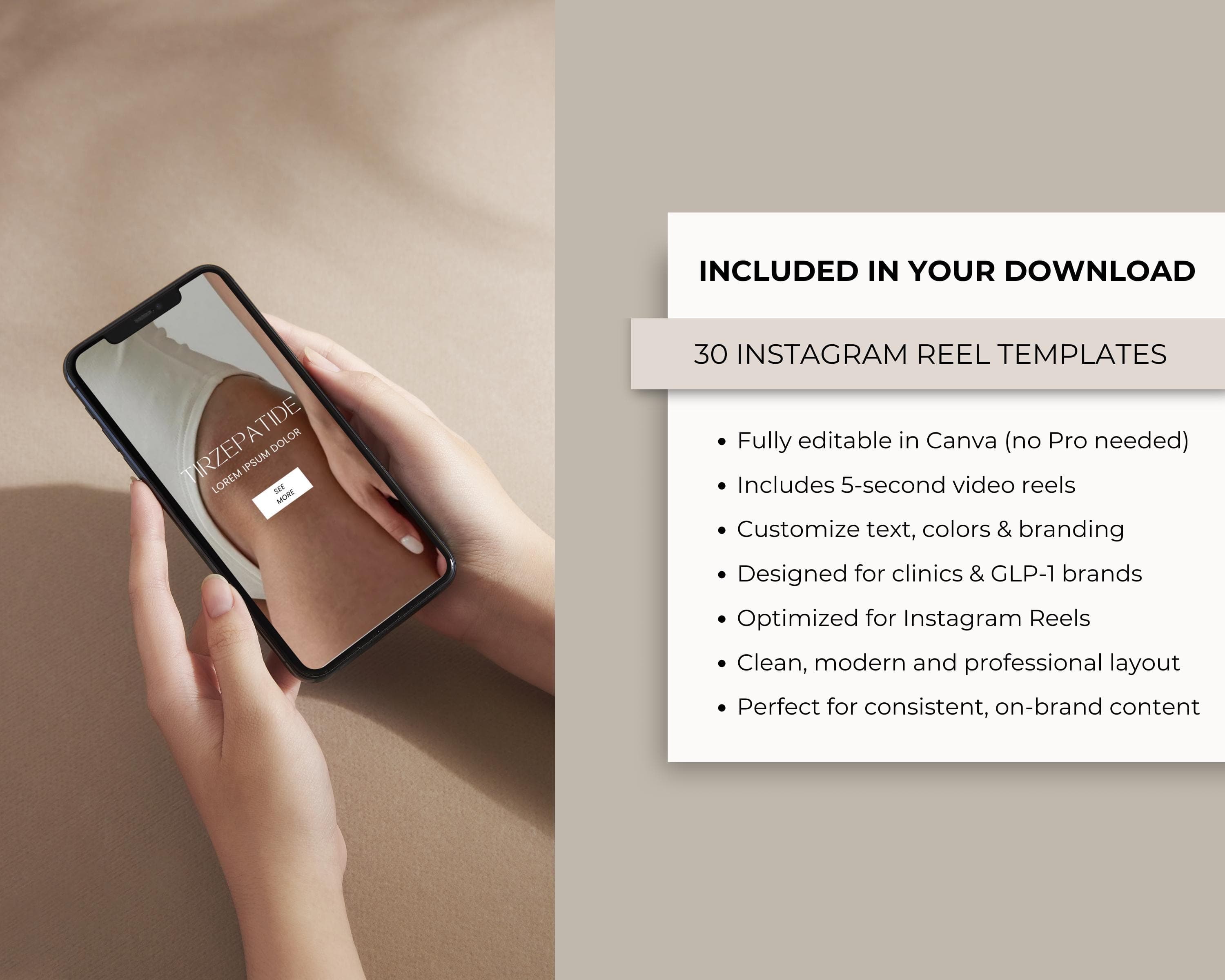 GLP-1 Faceless Reels Templates | Instagram Video for Peptide Diet | Ready to Post Reels for Tirzepatide | Social Media Stories Reels