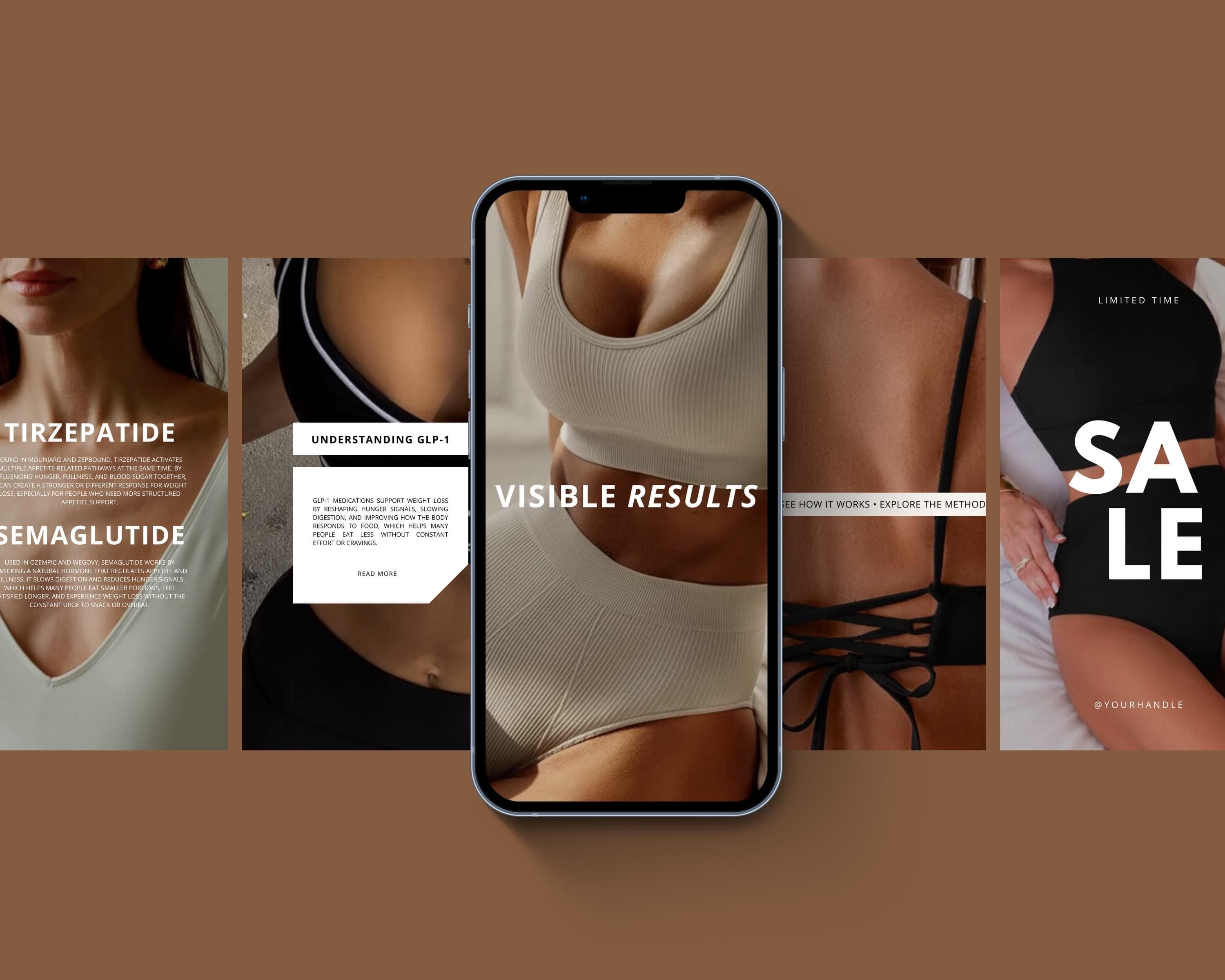 GLP-1 Weight Loss Instagram Templates | Med Spa Marketing Canva Bundle | Clinic Social Media Post Kit | Peptide Treatment Canva Templates