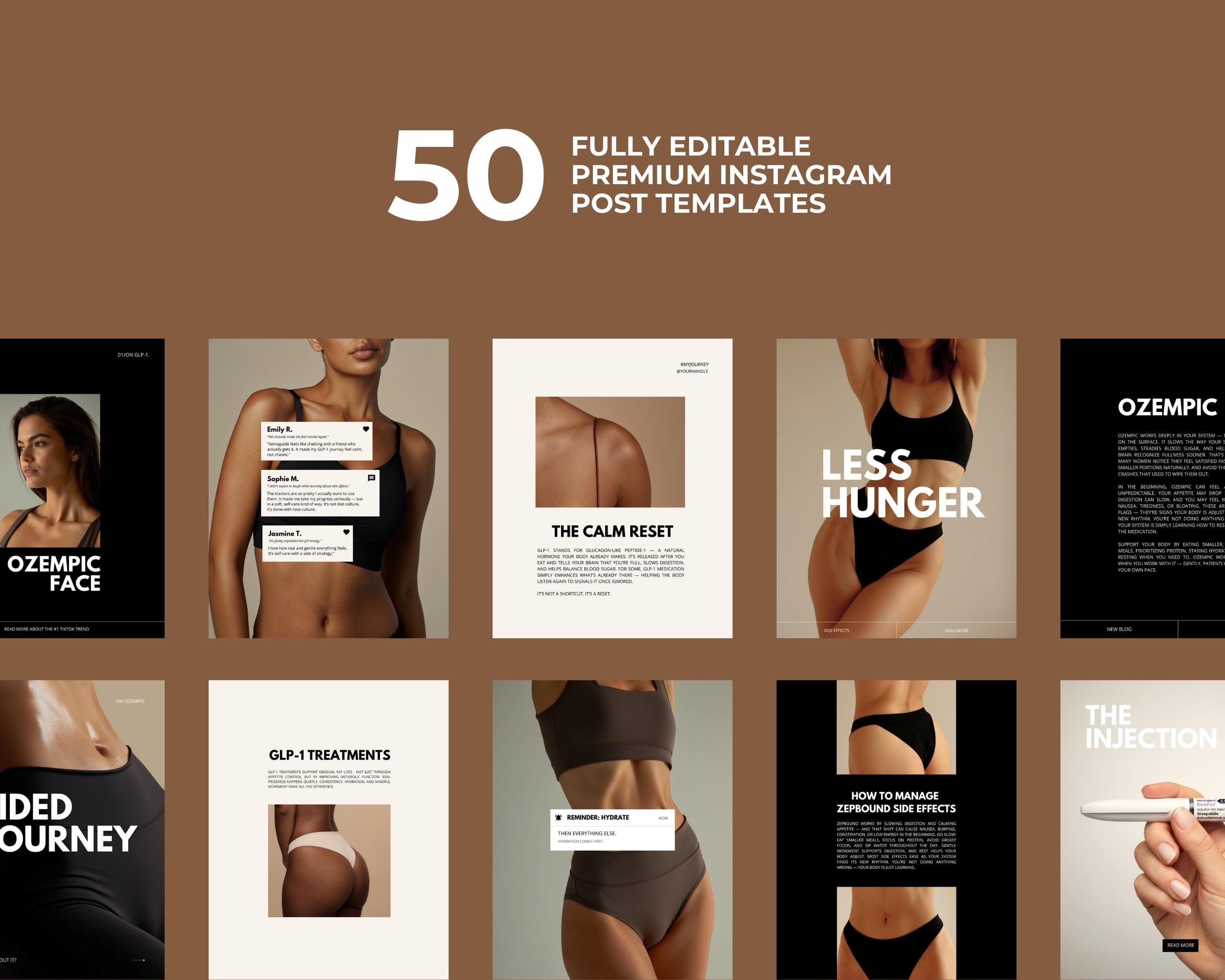 GLP-1 Weight Loss Instagram Templates | Med Spa Marketing Canva Bundle | Clinic Social Media Post Kit | Peptide Treatment Canva Templates