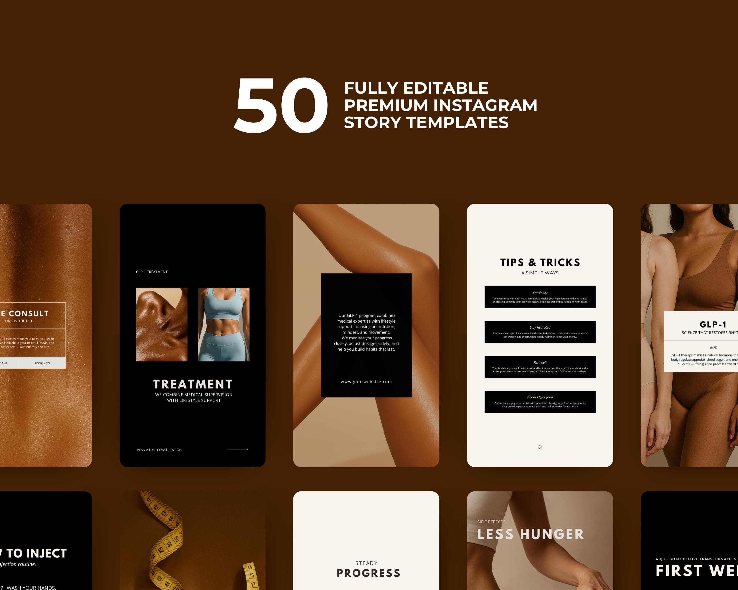 GLP-1 Weight Loss Instagram Templates | Med Spa Marketing Canva Bundle | Clinic Social Media Post Kit | Peptide Treatment Canva Templates