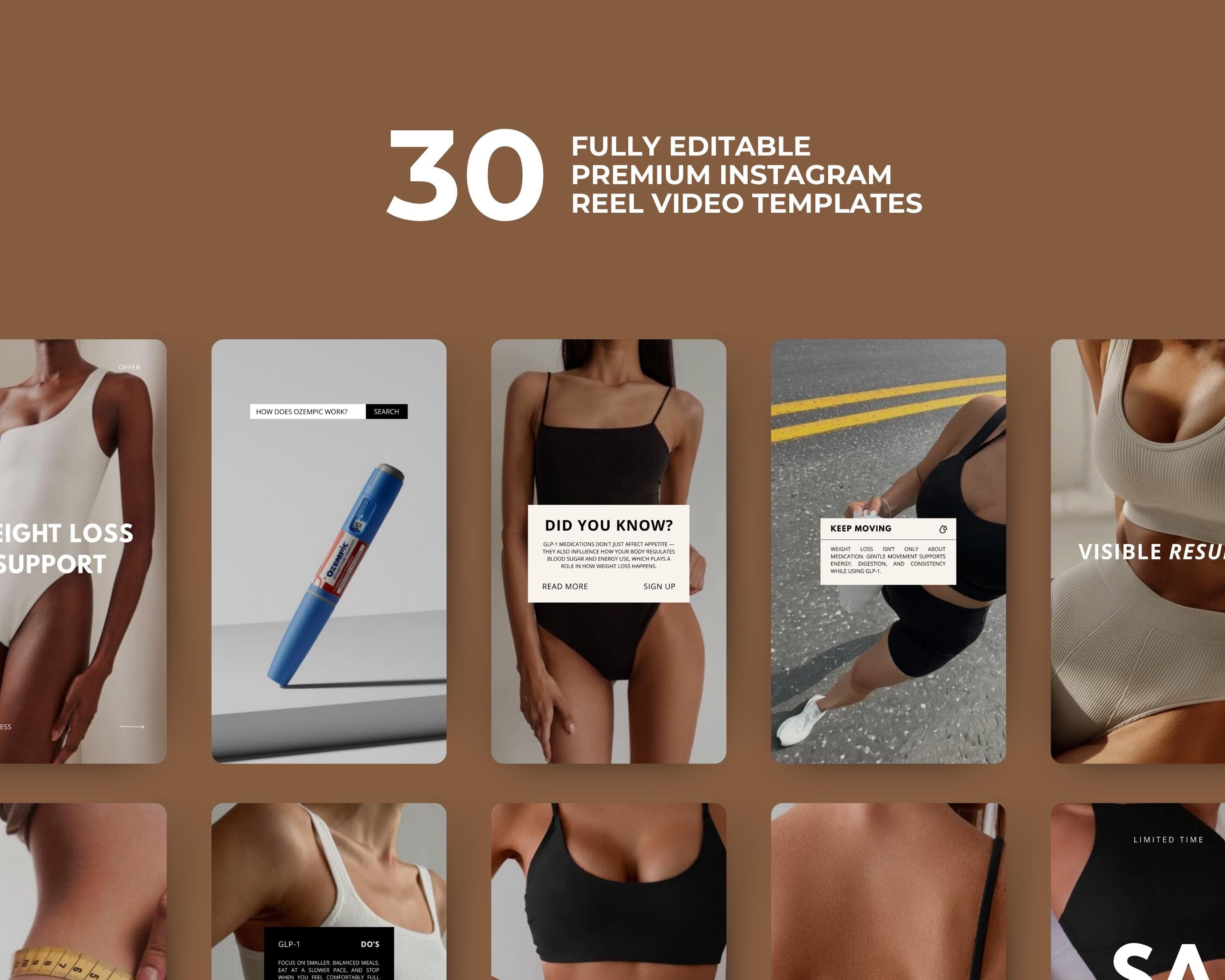GLP-1 Weight Loss Instagram Templates | Med Spa Marketing Canva Bundle | Clinic Social Media Post Kit | Peptide Treatment Canva Templates