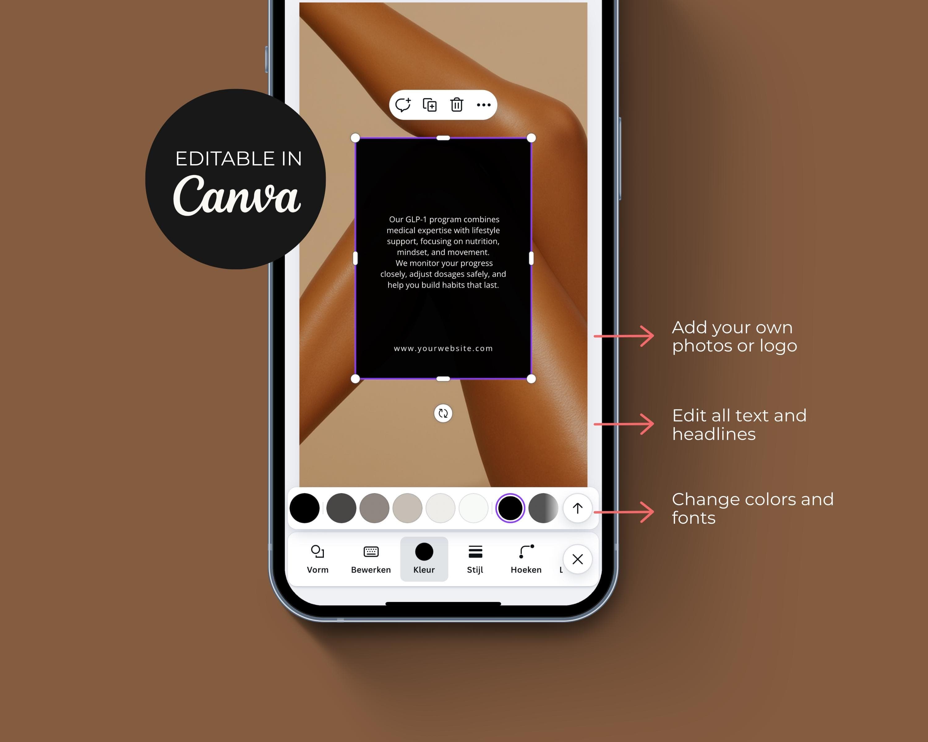 GLP-1 Weight Loss Instagram Templates | Med Spa Marketing Canva Bundle | Clinic Social Media Post Kit | Peptide Treatment Canva Templates