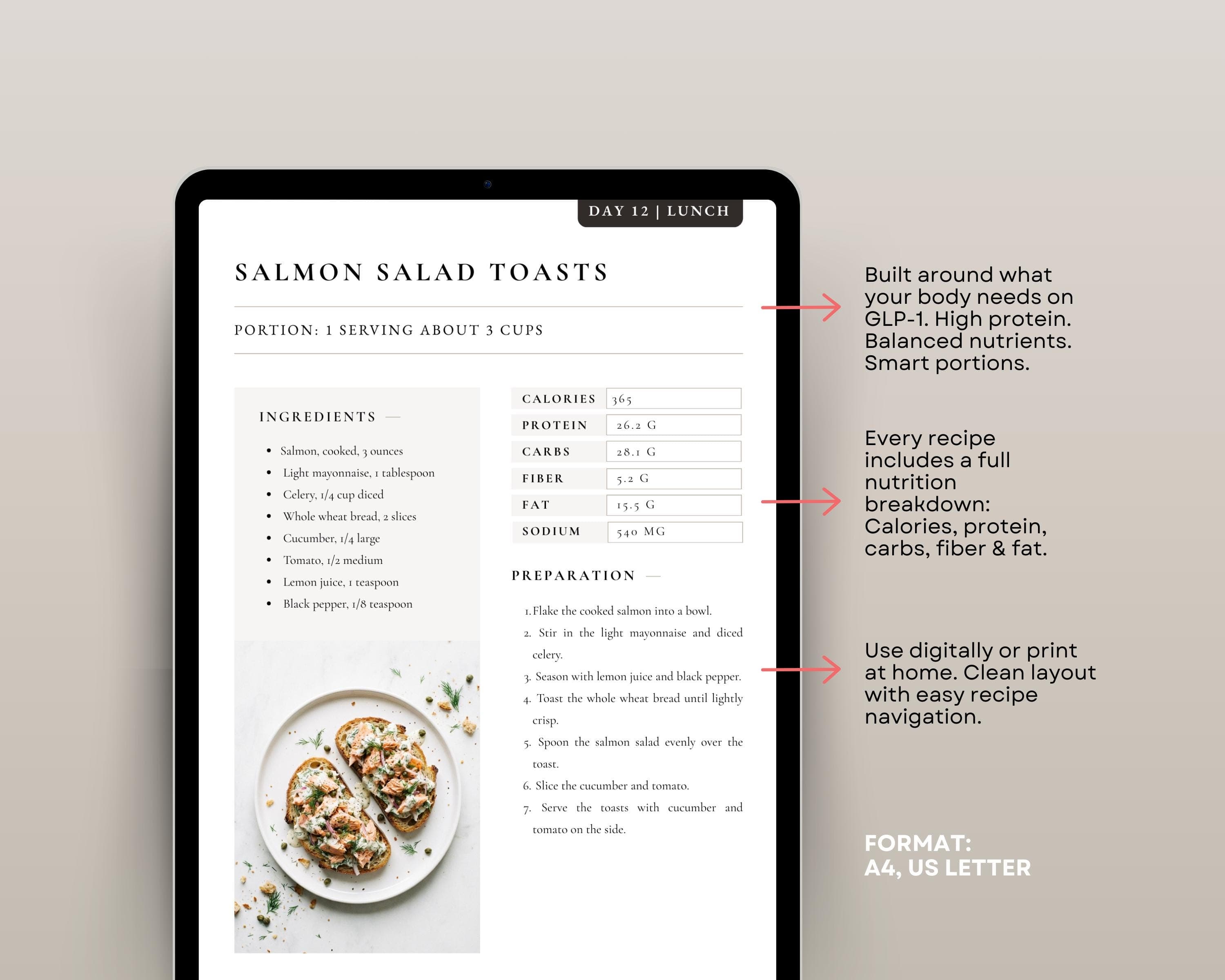 30 Day GLP-1 Meal Plan, Monthly High Protein Meal Planner with Weekly Grocery Lists, Complete GLP1 Diet Reset, 4 Week PDF