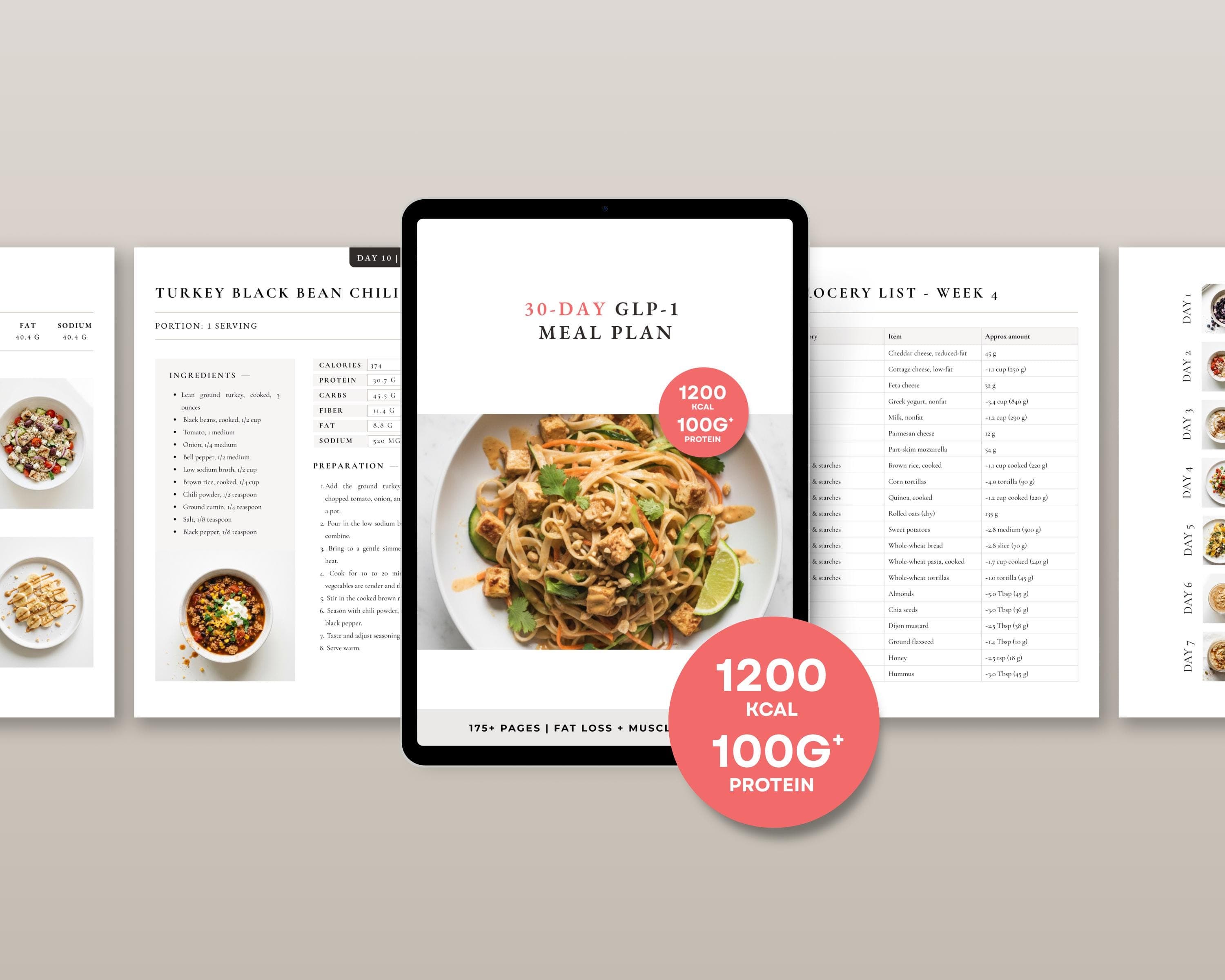 30 Day GLP-1 Meal Plan, Monthly High Protein Meal Planner with Weekly Grocery Lists, Complete GLP1 Diet Reset, 4 Week PDF
