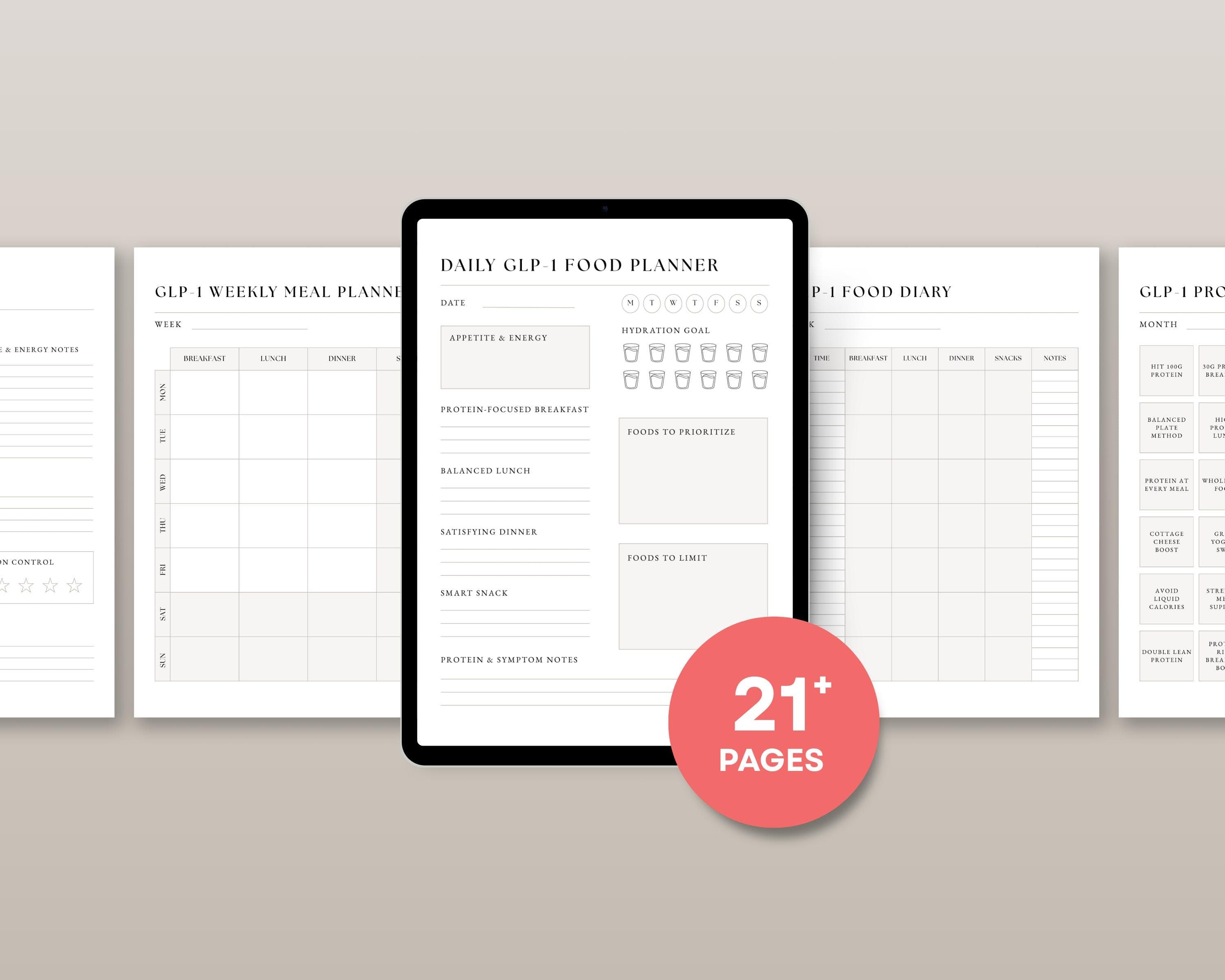 GLP-1 Tracker Tirzepatide Meal Planner Kit | GLP1 Meal Plan & Food Journal | Symptom + Medication Log Bundle