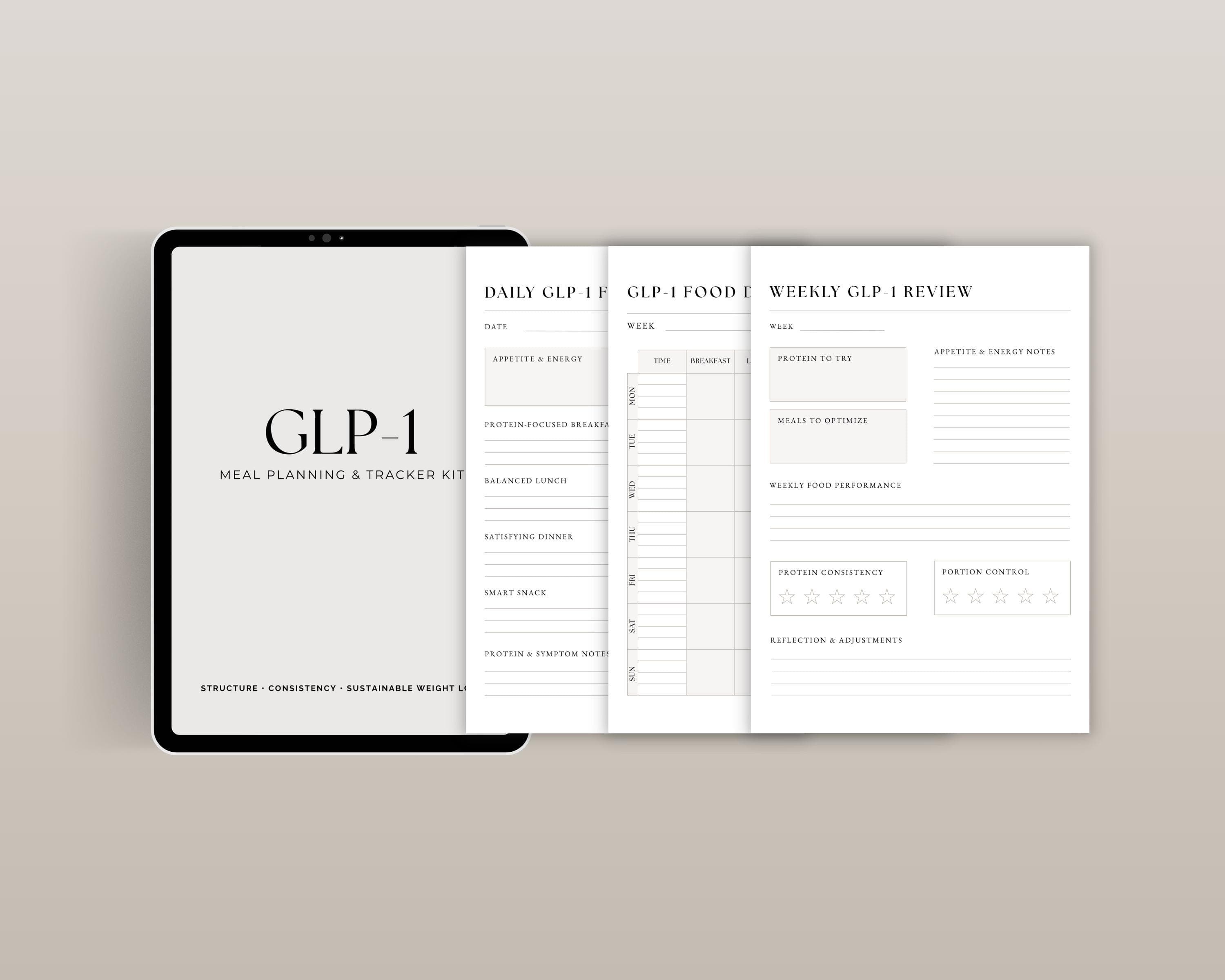 GLP-1 Tracker Tirzepatide Meal Planner Kit | GLP1 Meal Plan & Food Journal | Symptom + Medication Log Bundle