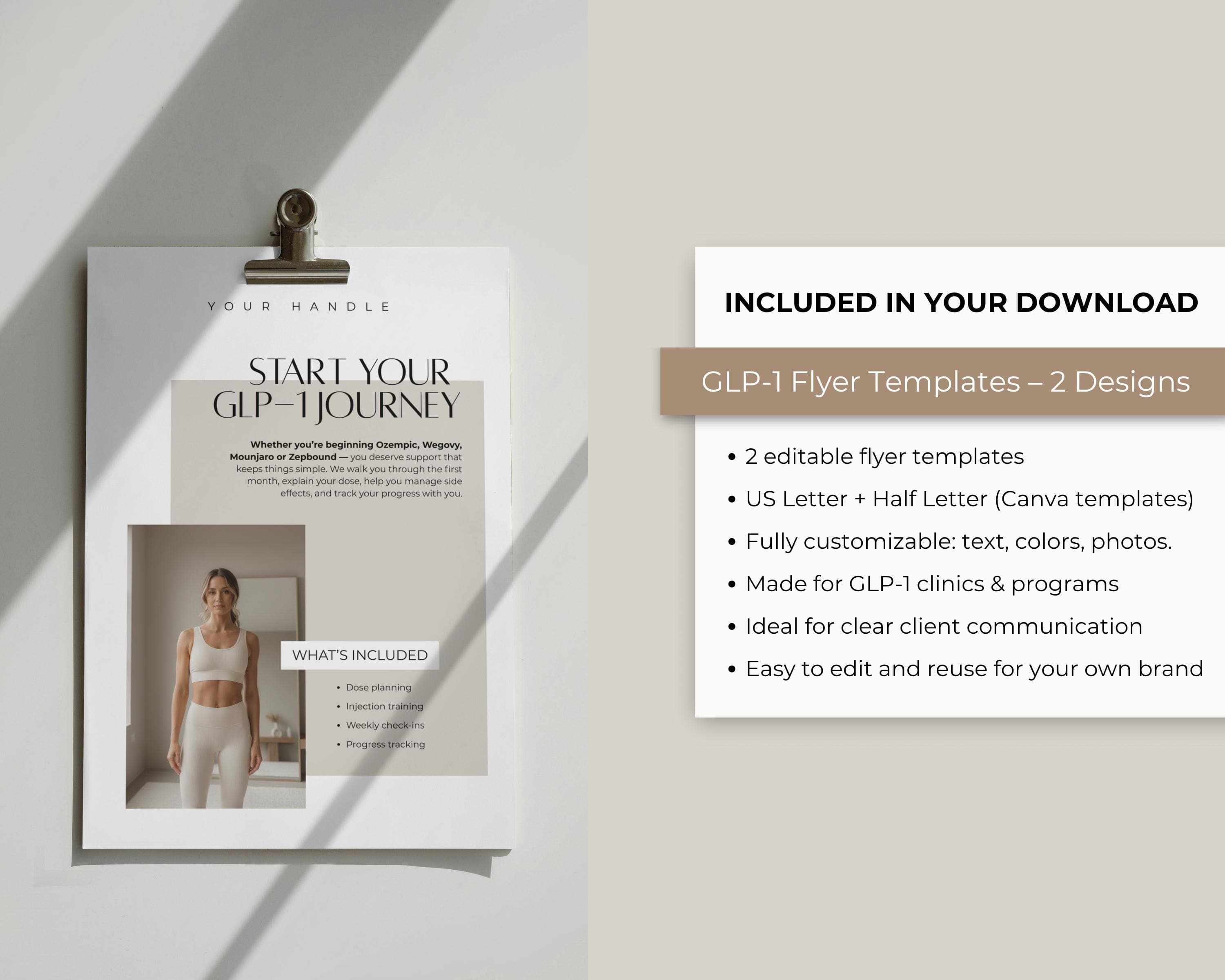 Med Spa Weight Loss Flyer, 2 Editable Canva GLP-1 Marketing Templates