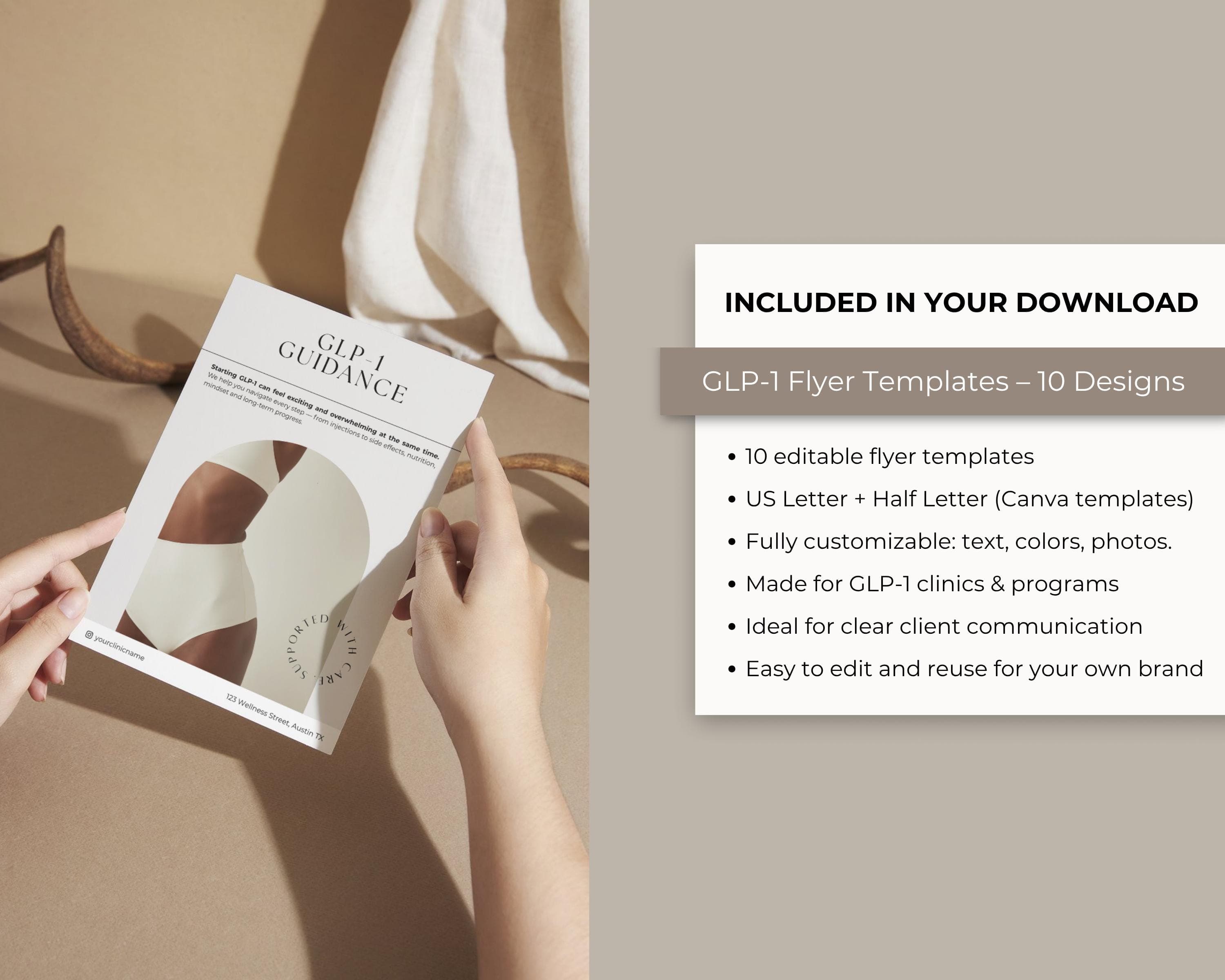 Tirzepatide GLP-1 Flyer Template | Beauty Clinic Weight Loss Marketing Canva Templates | Client Education Social Media Post