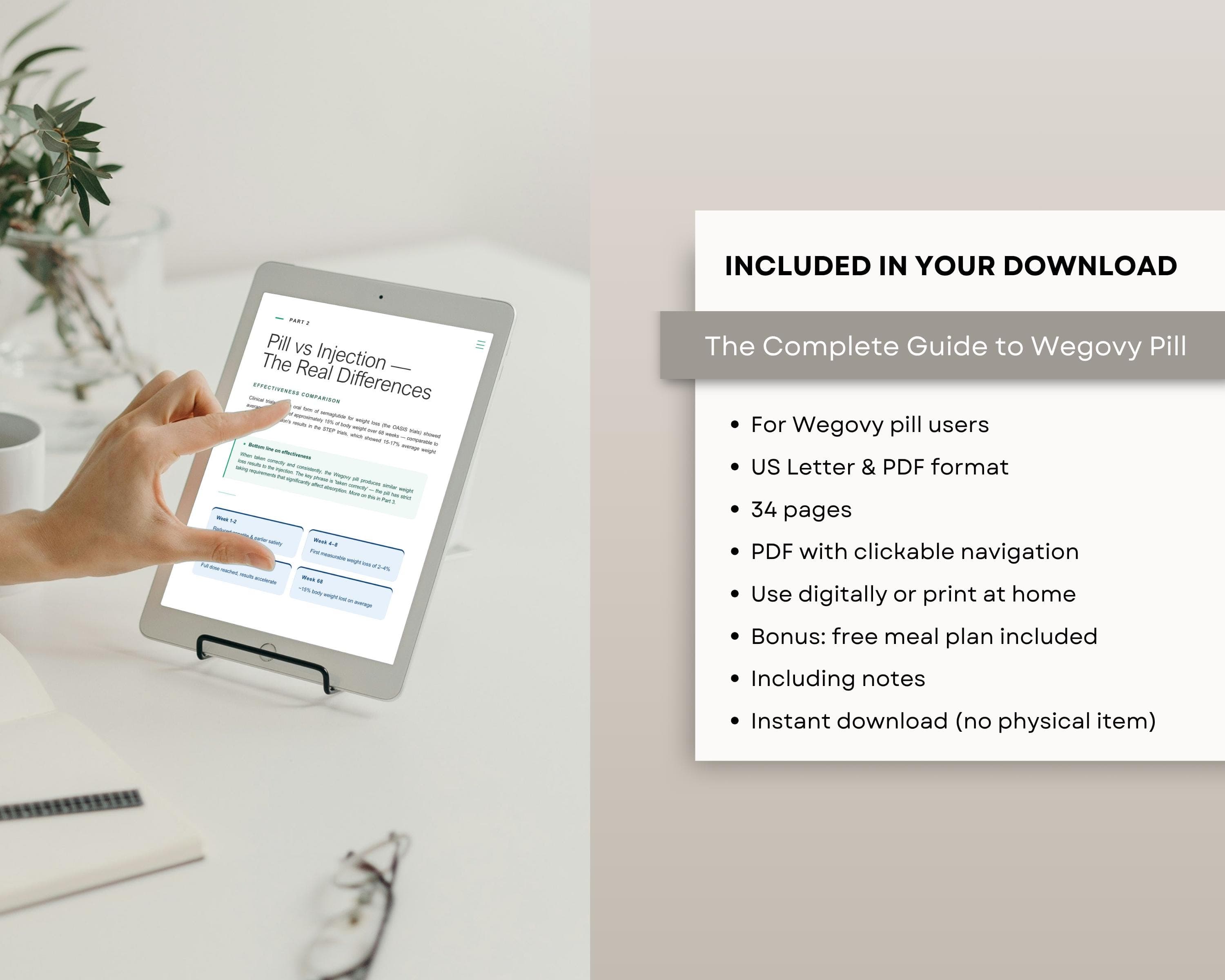 GLP1 Pill Ebook Semaglutide Guide Pill vs Injection Diet Plan Side Effects Dosing Schedule Weight Loss PDF Digital Download