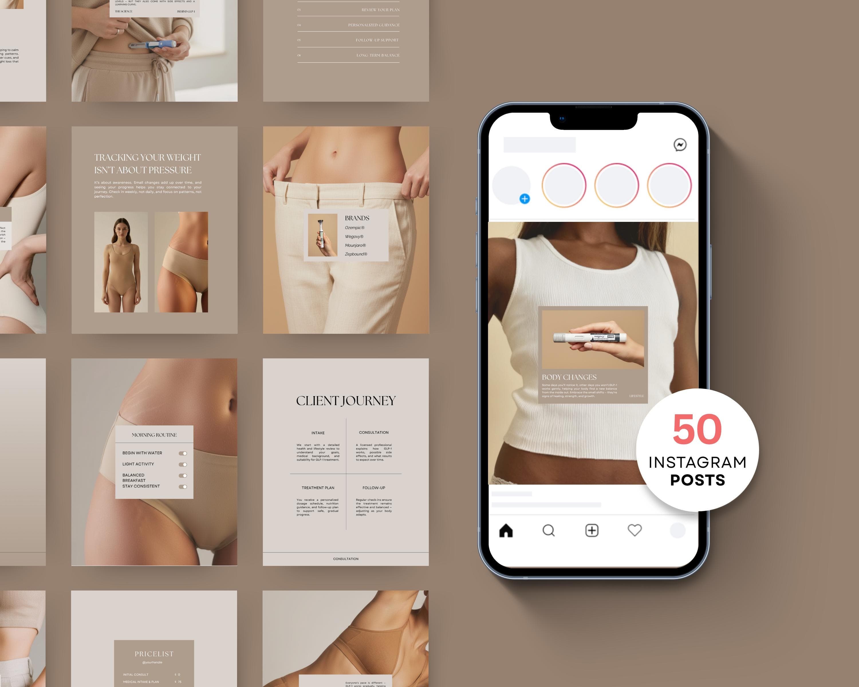 Peptide Therapy Instagram Templates, Editable Canva Posts | Medspa IV Therapy & GLP-1 Wellness Injection Social Media
