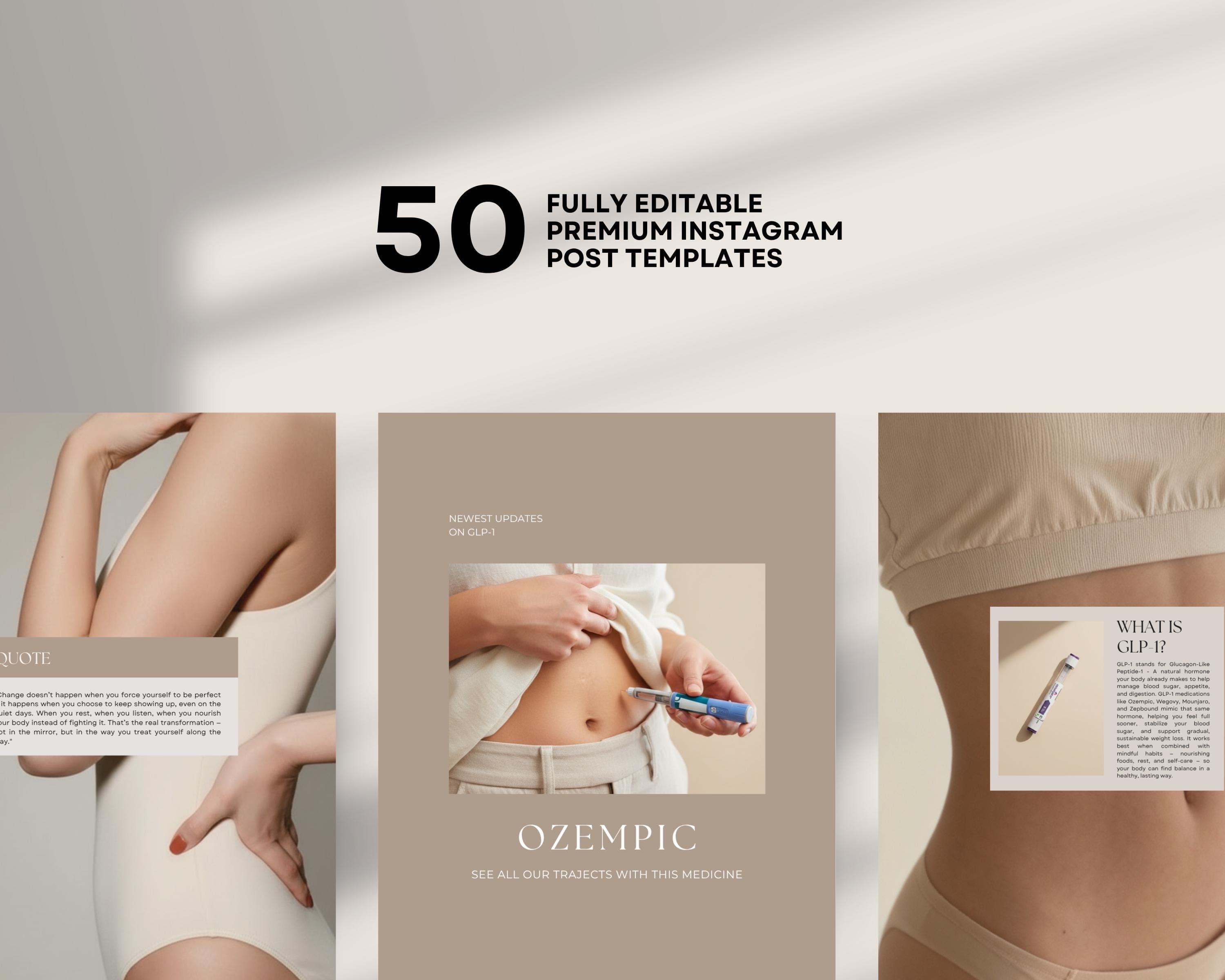 Peptide Therapy Instagram Templates, Editable Canva Posts | Medspa IV Therapy & GLP-1 Wellness Injection Social Media