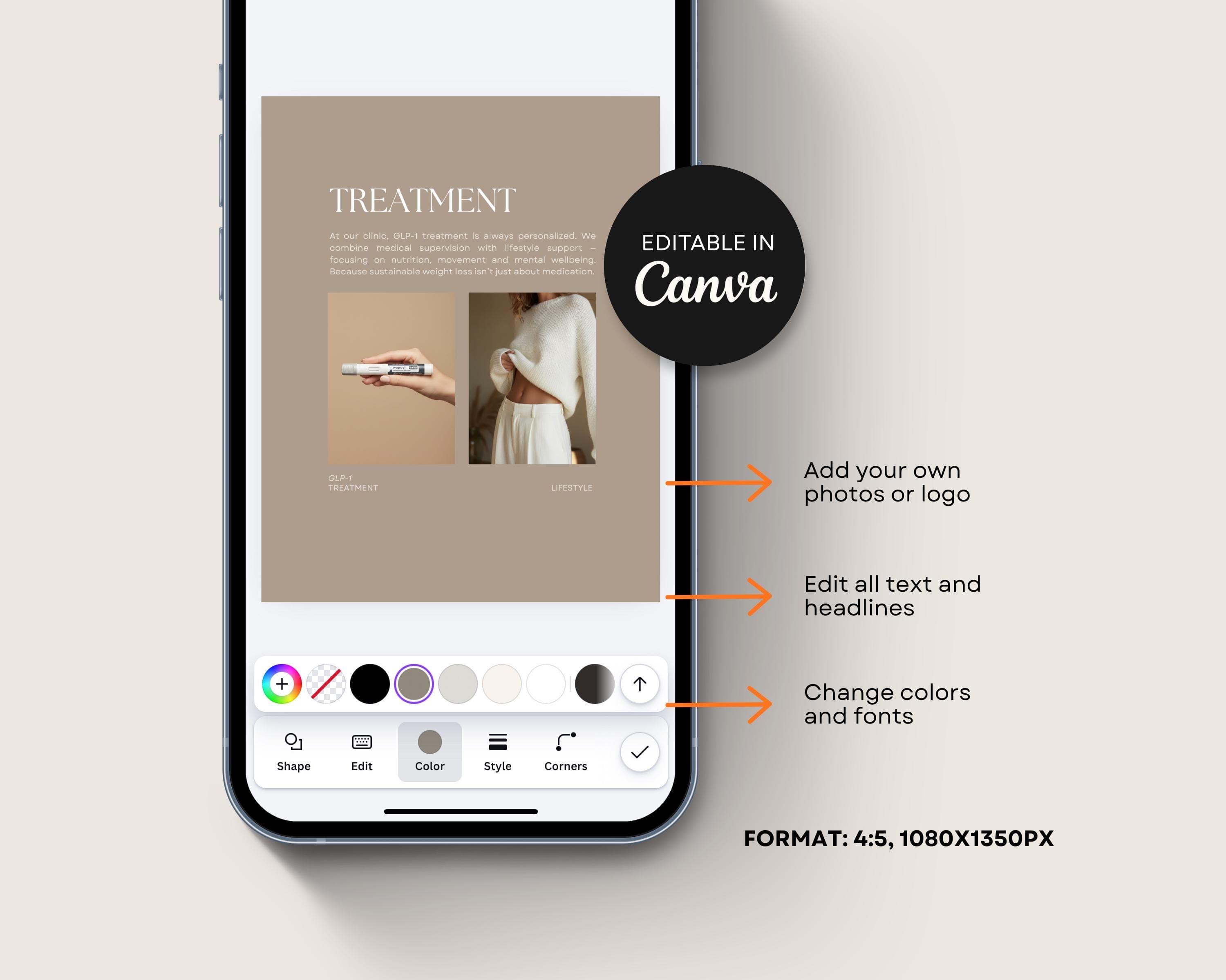 Peptide Therapy Instagram Templates, Editable Canva Posts | Medspa IV Therapy & GLP-1 Wellness Injection Social Media