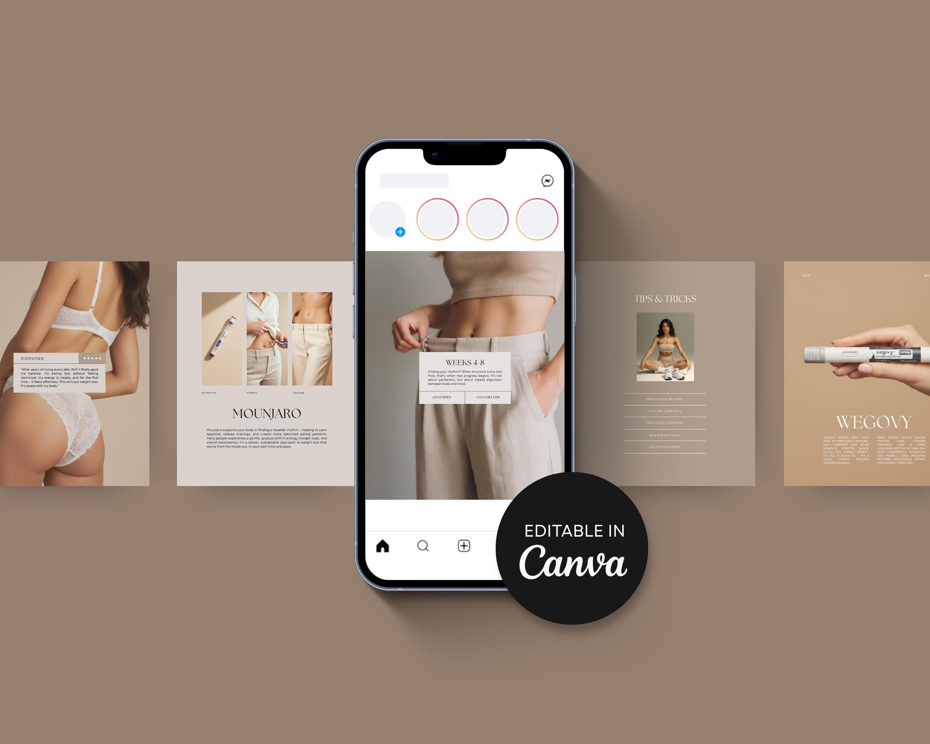 Peptide Therapy Instagram Templates, Editable Canva Posts | Medspa IV Therapy & GLP-1 Wellness Injection Social Media