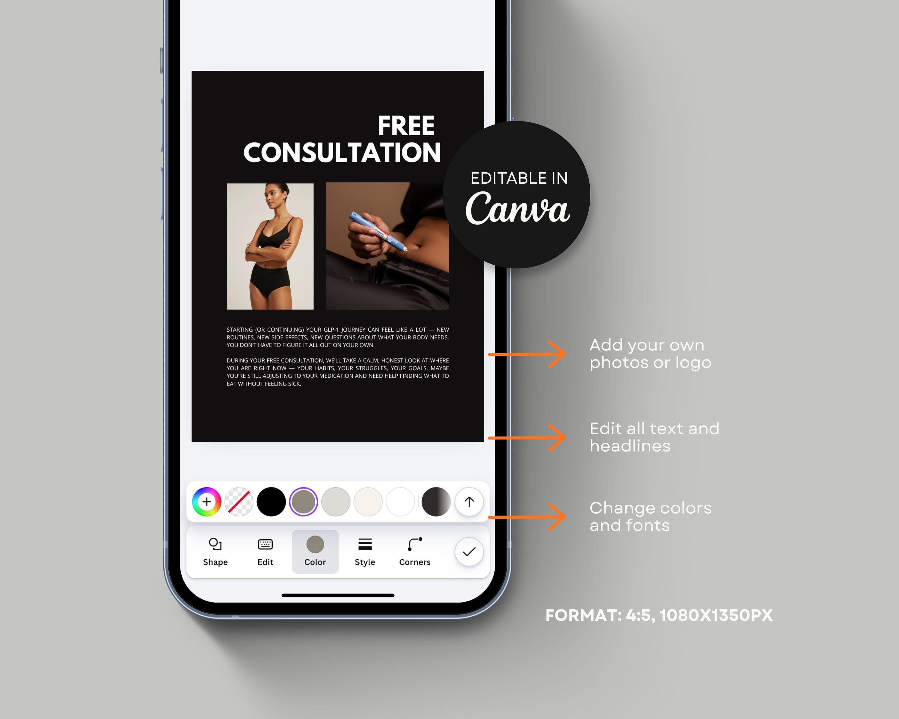 Weight Loss Medication Instagram Templates, Editable Canva Posts | Medical Weight Loss Clinic Marketing & Medspa Kit