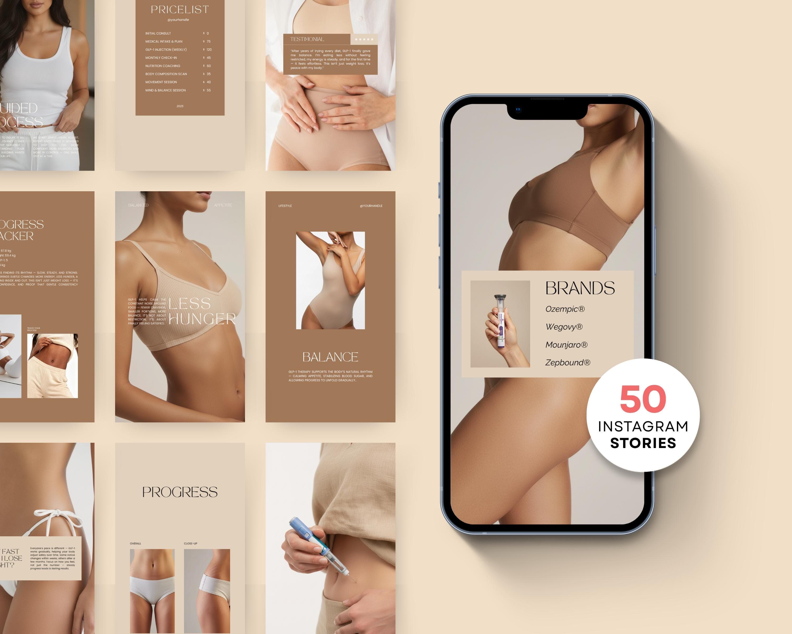 Medspa Weight Loss Templates Editable in Canva | GLP-1 Instagram Story Templates for Med Spas | Semaglutide Medspa Social Kit
