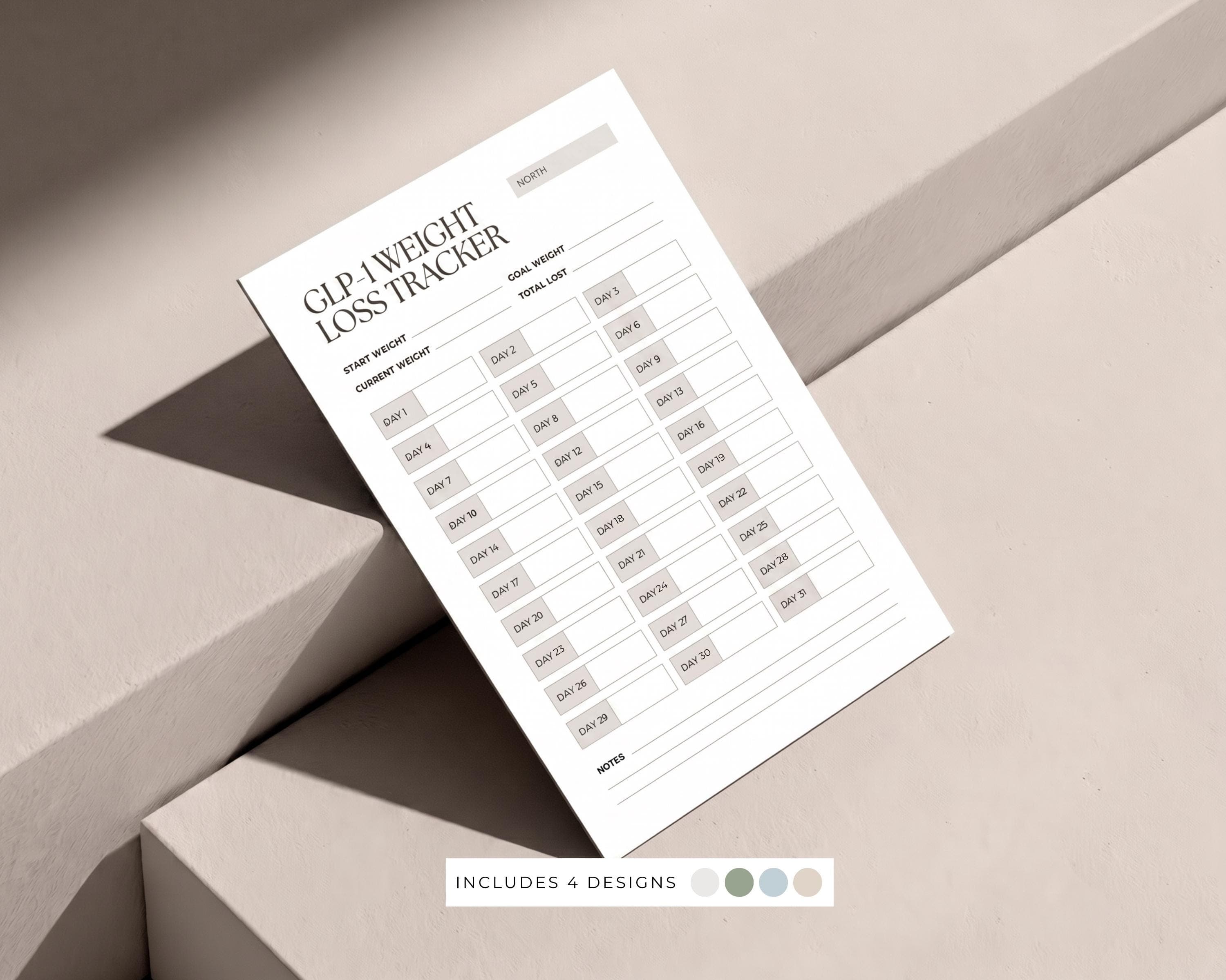 Monthly Weight Loss Chart Printable | 31-Day Weight Tracker PDF | Weigh-In Log for GLP-1 | A4 + US Letter Download