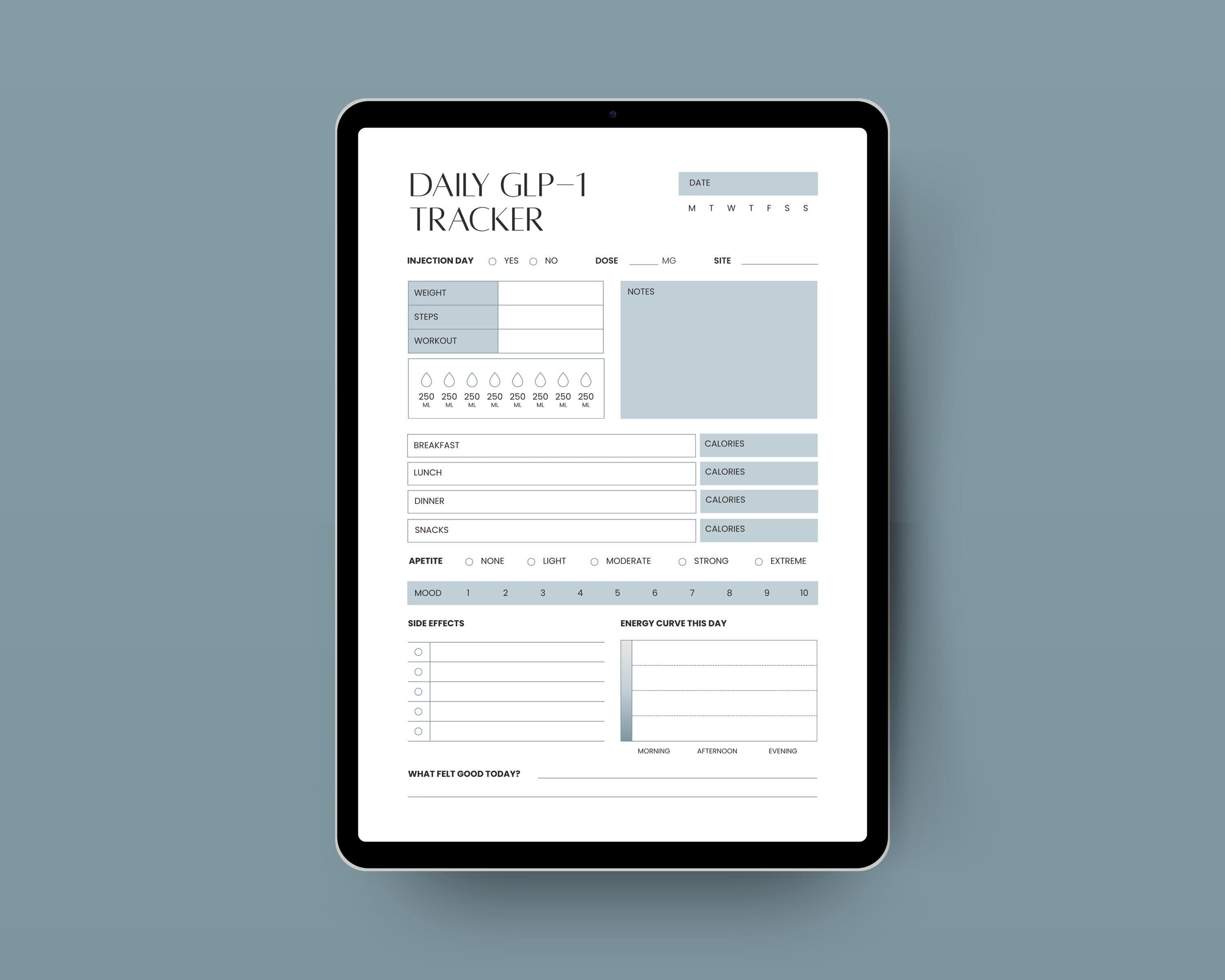 Appetite & Energy Tracker Printable | GLP-1 Daily Log with Mood + Side Effects | Weight Loss Health Tracker PDF