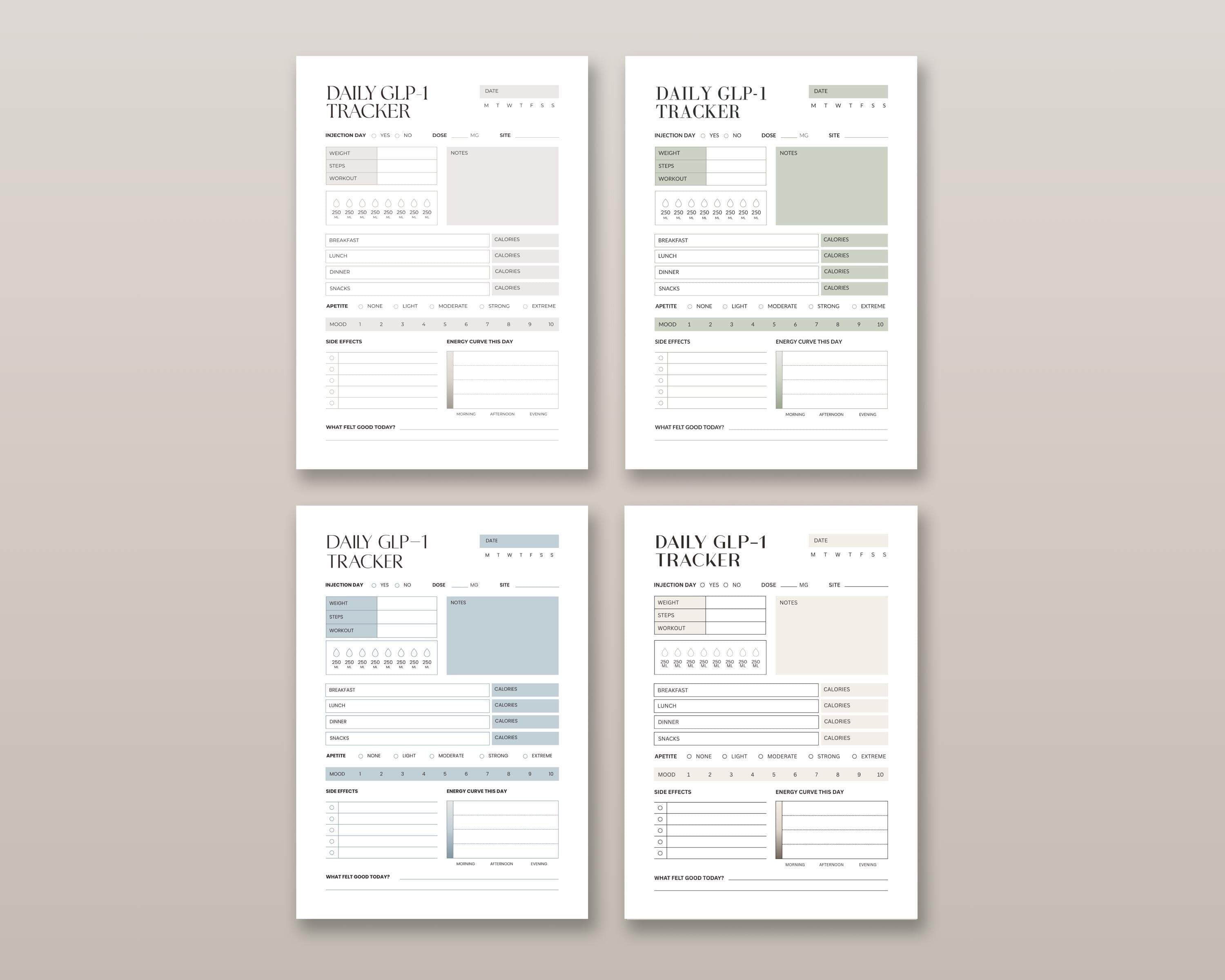 Appetite & Energy Tracker Printable | GLP-1 Daily Log with Mood + Side Effects | Weight Loss Health Tracker PDF