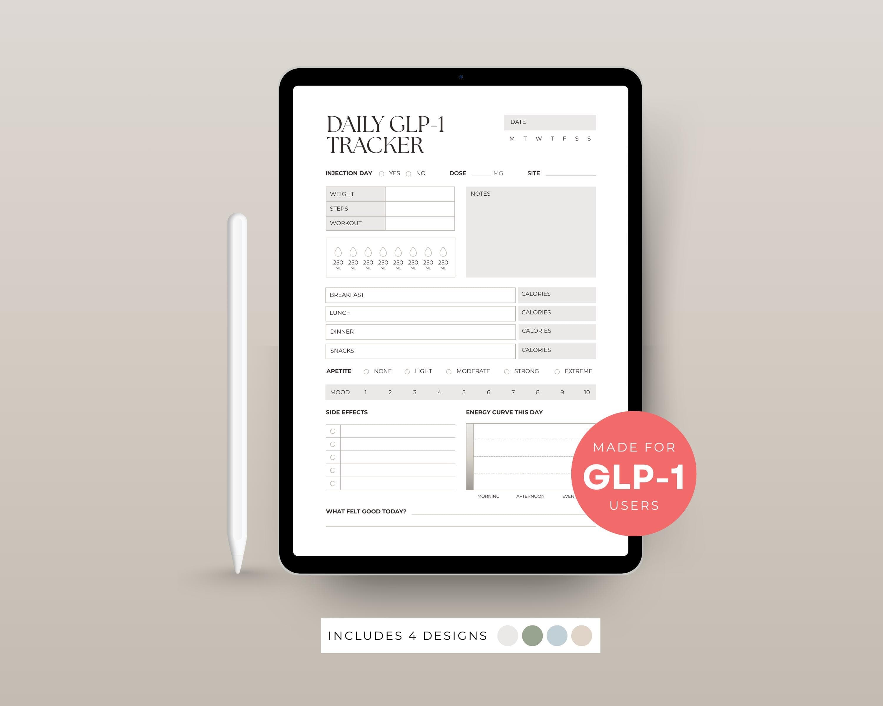 Appetite & Energy Tracker Printable | GLP-1 Daily Log with Mood + Side Effects | Weight Loss Health Tracker PDF