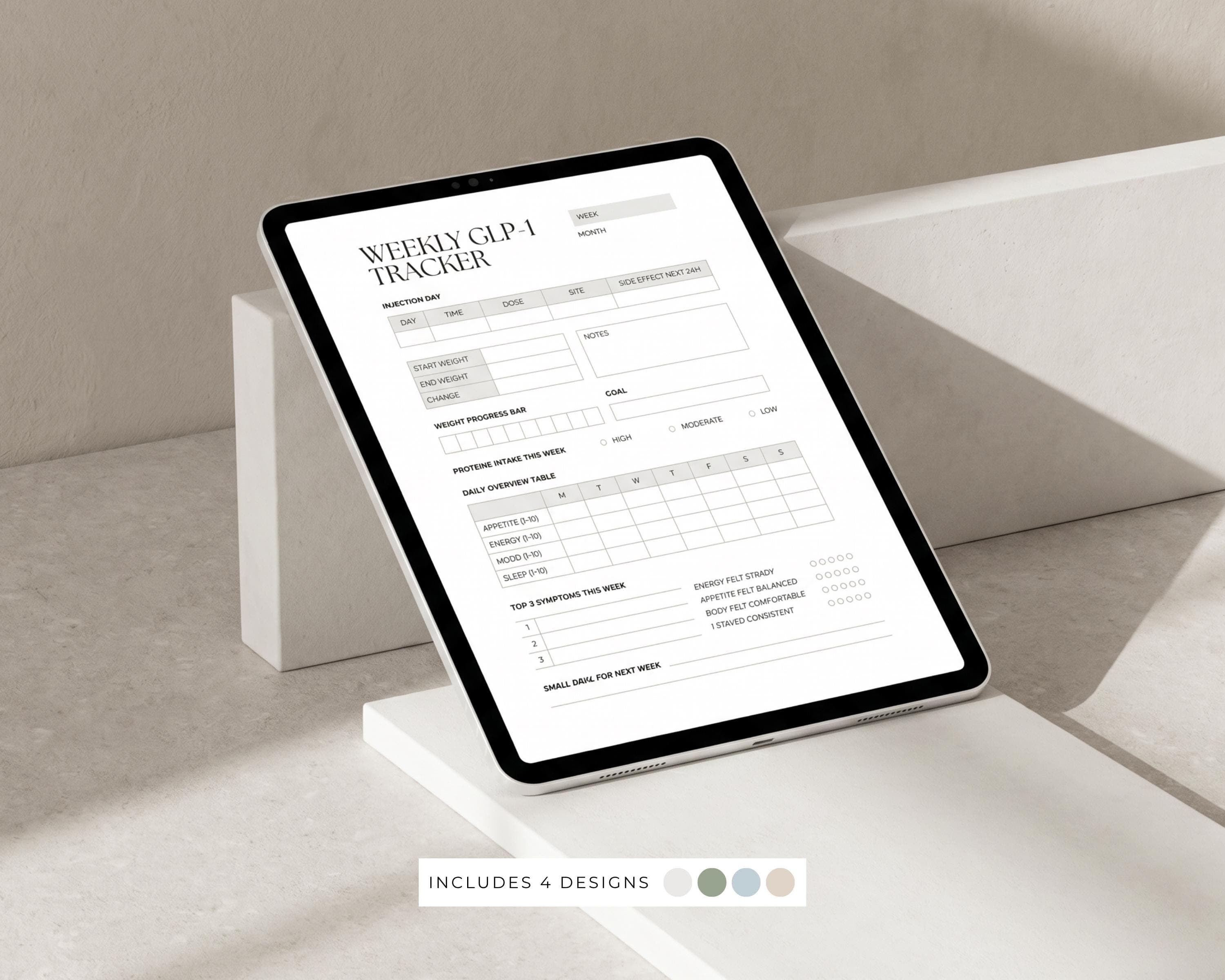 GLP-1 Protein Tracker Printable | Weekly Protein Intake & Progress Log | Muscle-Preserving Weight Loss Sheet PDF