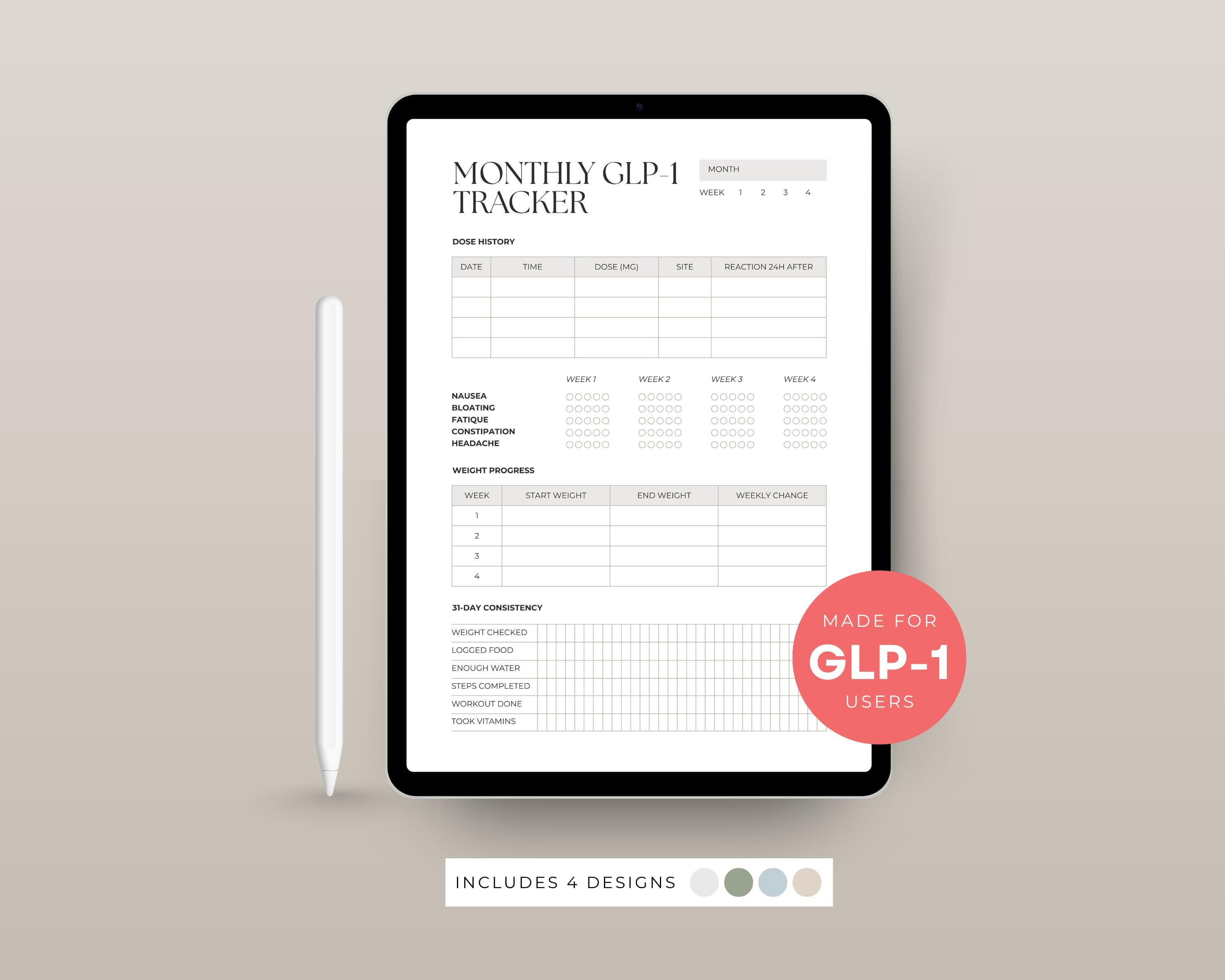 GLP-1 Patient Handout Printable | Health Coach Wellness Tracker | Weekly Check-In Sheet for Clinics & Programs PDF