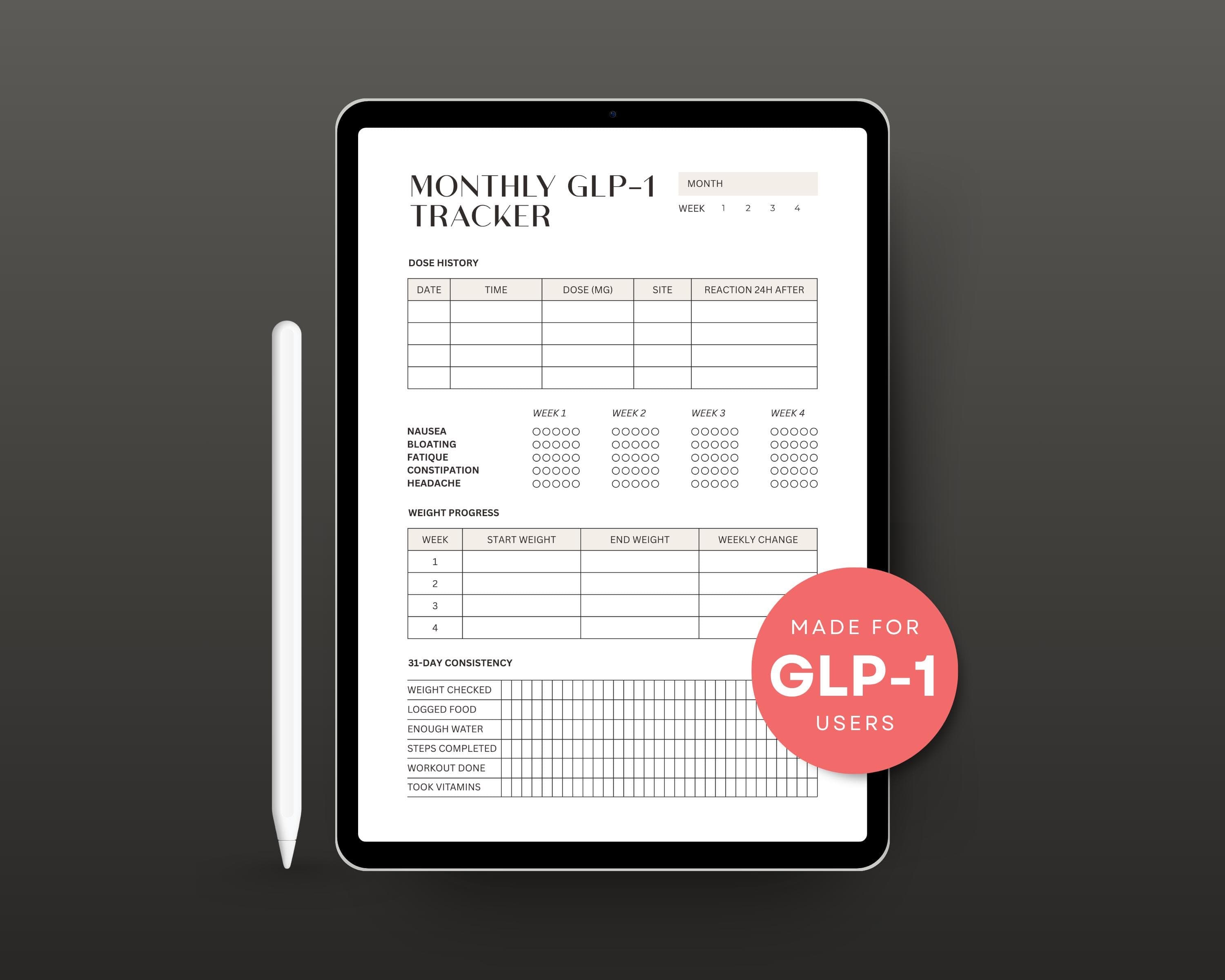 GLP-1 Patient Handout Printable | Health Coach Wellness Tracker | Weekly Check-In Sheet for Clinics & Programs PDF