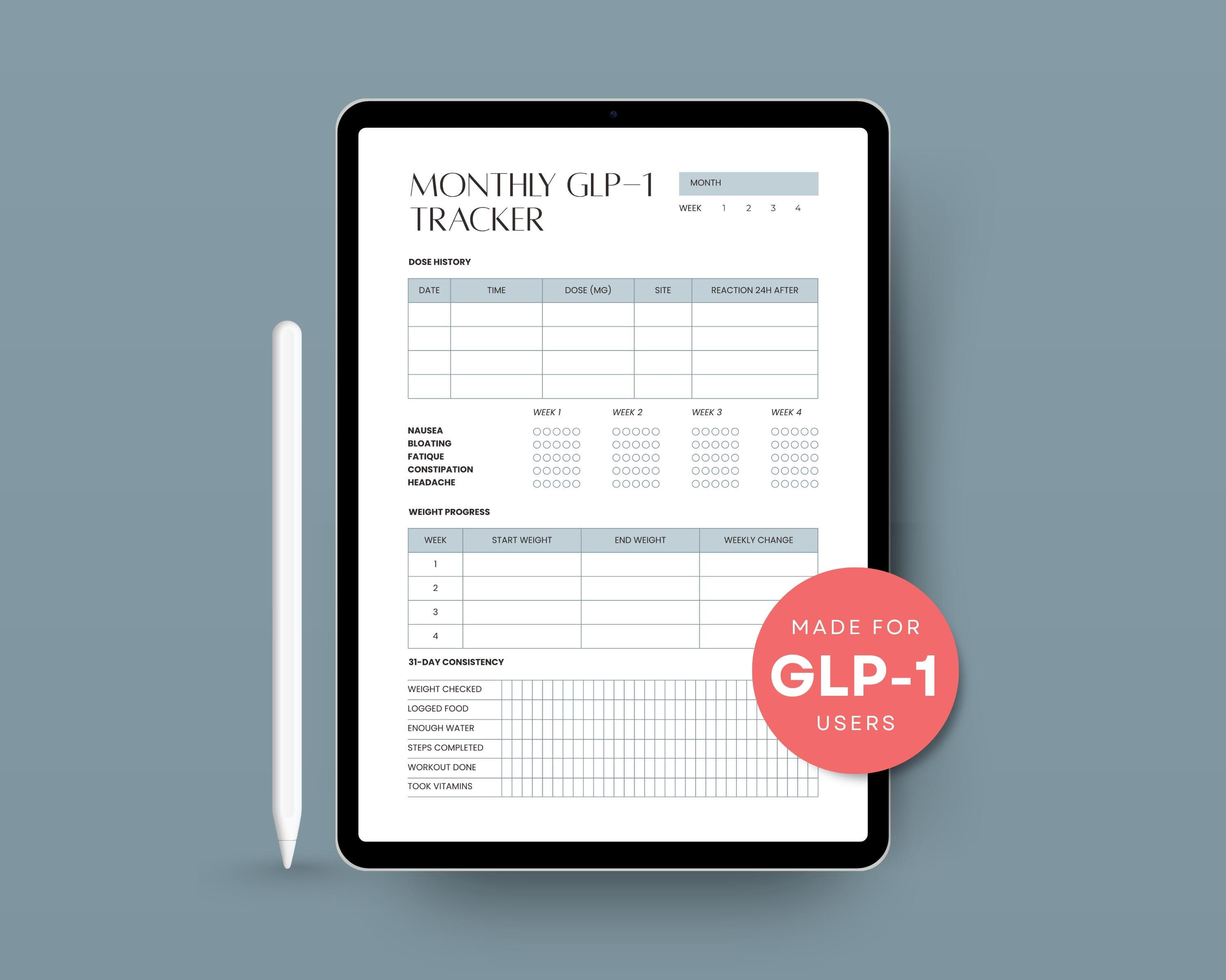 GLP-1 Patient Handout Printable | Health Coach Wellness Tracker | Weekly Check-In Sheet for Clinics & Programs PDF