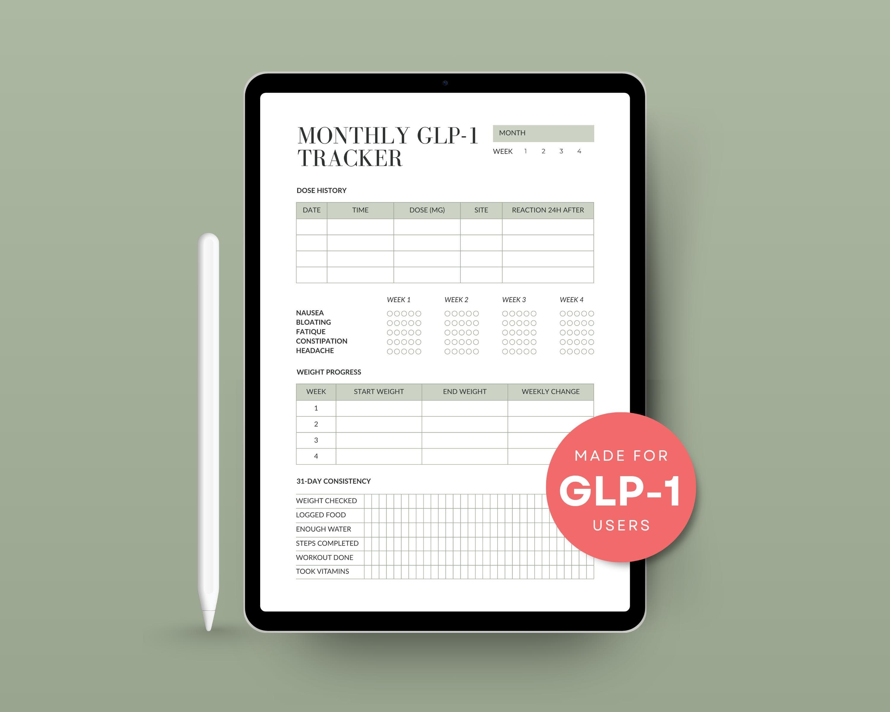 GLP-1 Patient Handout Printable | Health Coach Wellness Tracker | Weekly Check-In Sheet for Clinics & Programs PDF