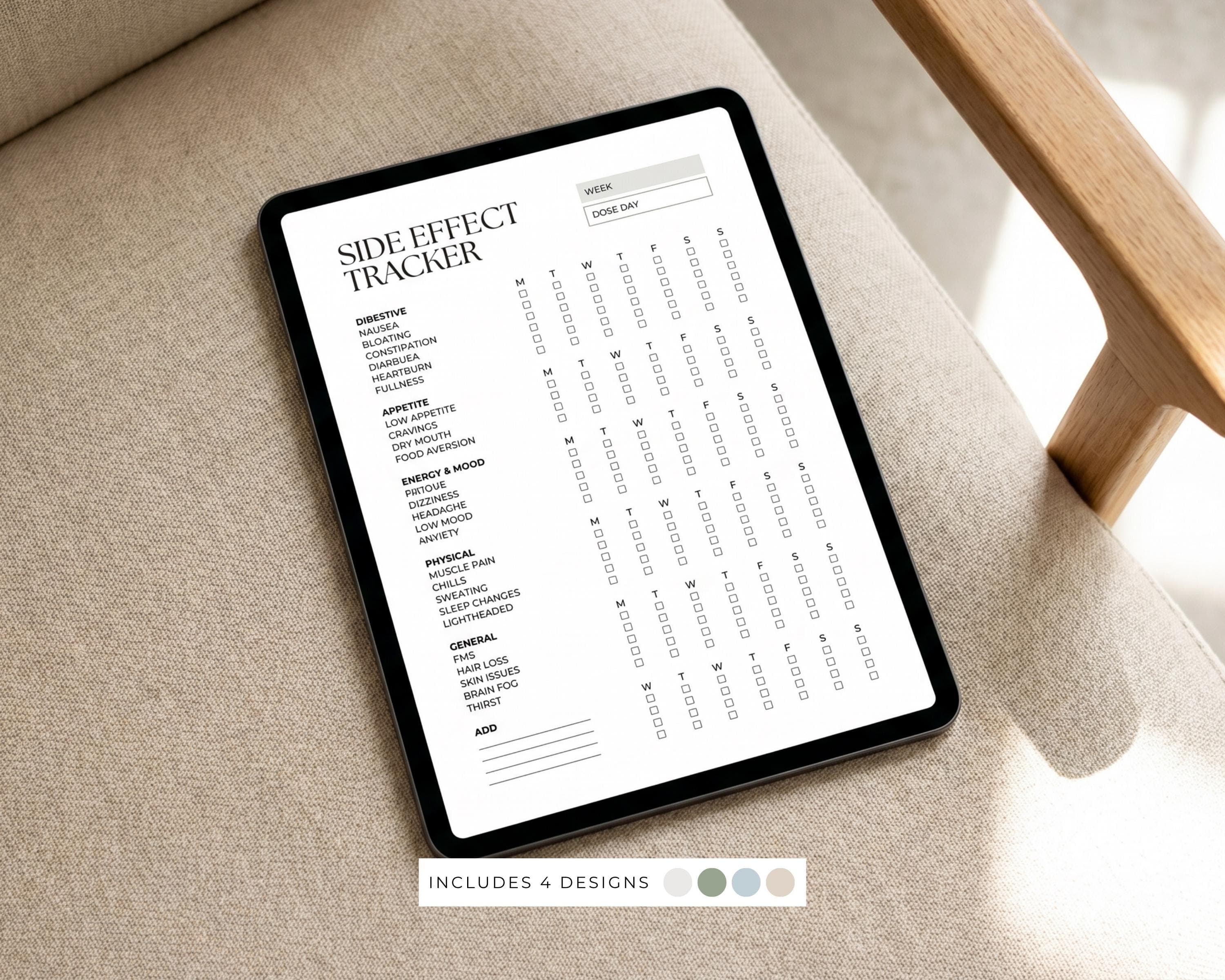 Medication Side Effect Log Printable | GLP-1 Nausea & Symptom Tracker | Dose Day Weekly Symptom Sheet PDF Download