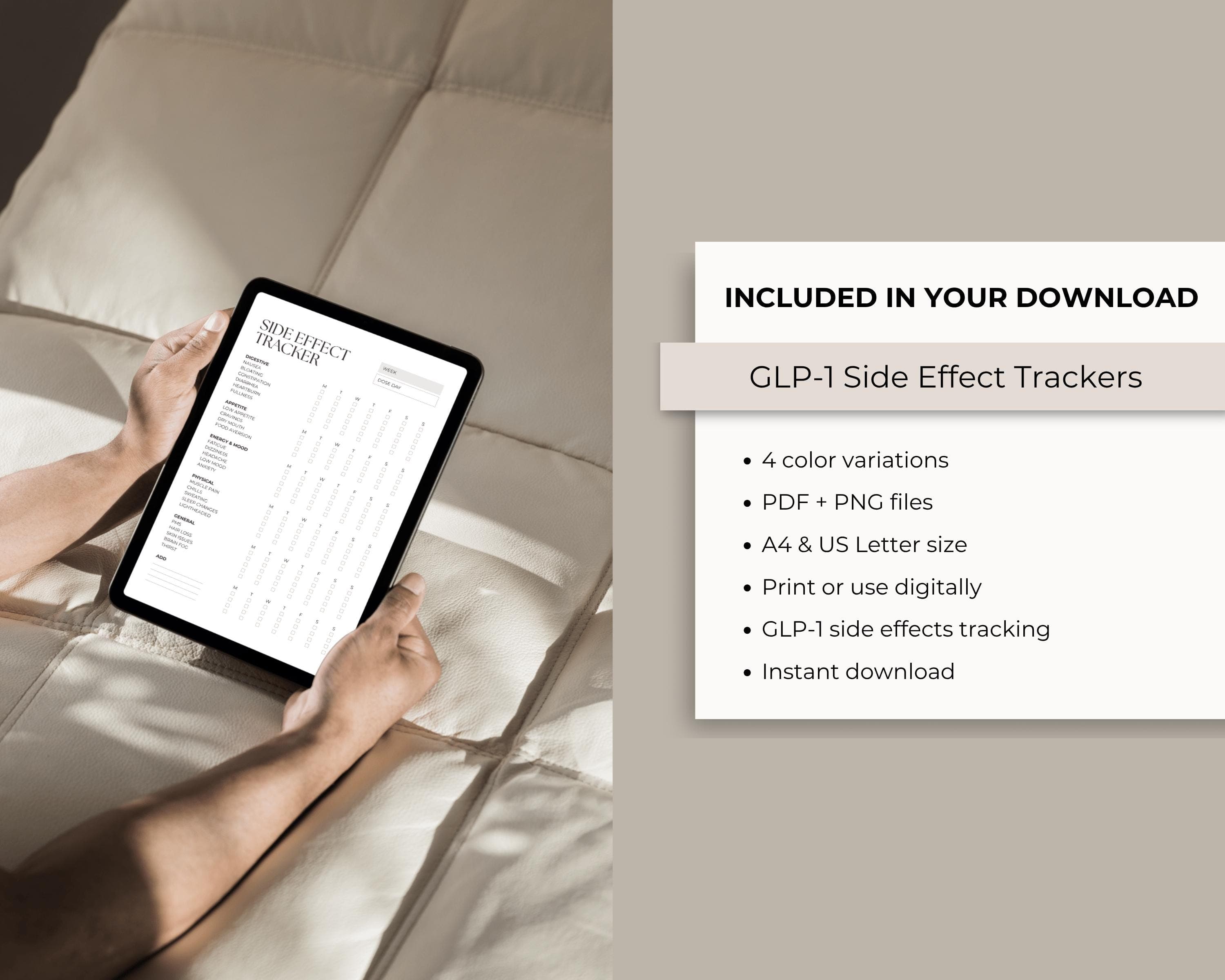 Medication Side Effect Log Printable | GLP-1 Nausea & Symptom Tracker | Dose Day Weekly Symptom Sheet PDF Download