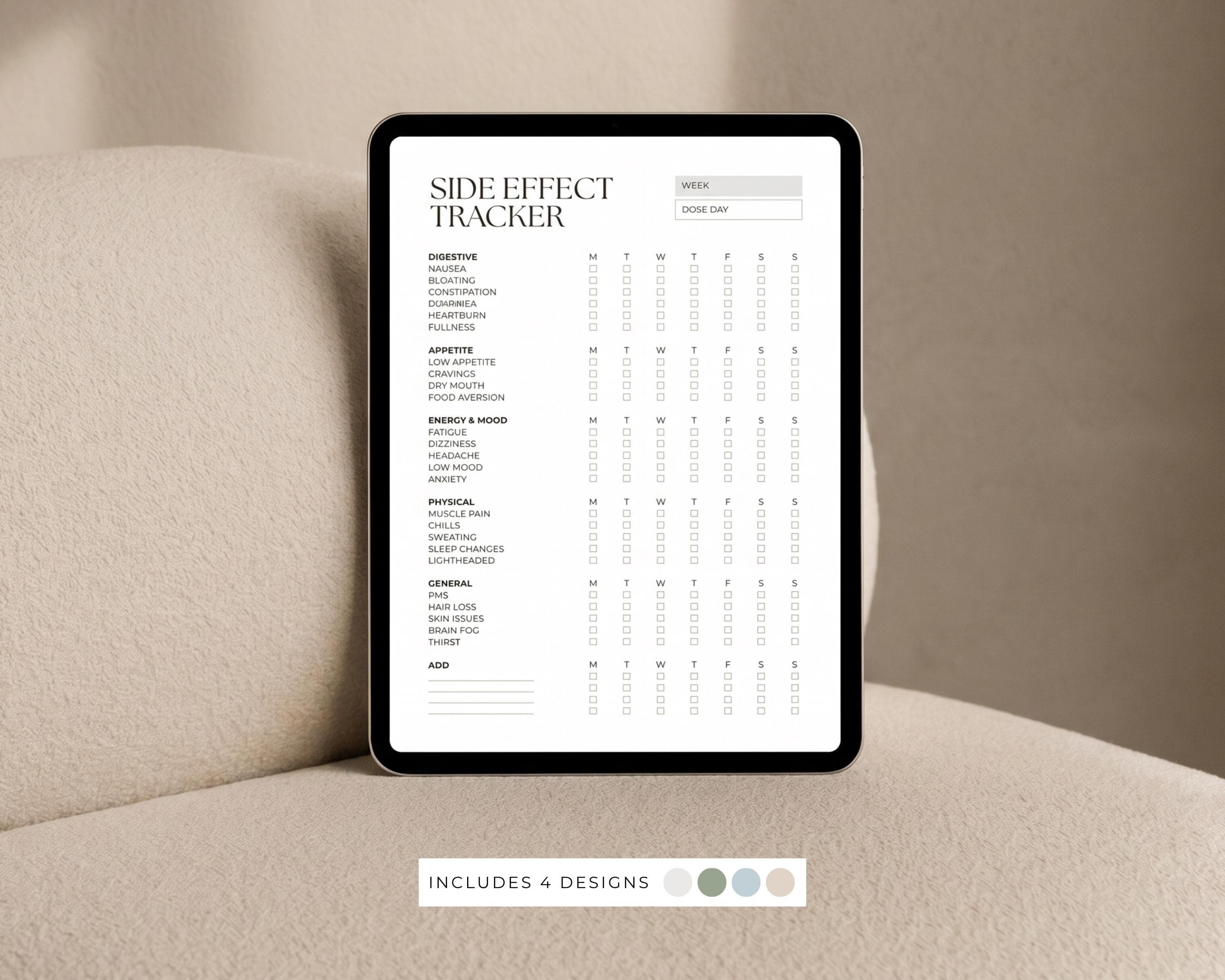 Medication Side Effect Log Printable | GLP-1 Nausea & Symptom Tracker | Dose Day Weekly Symptom Sheet PDF Download