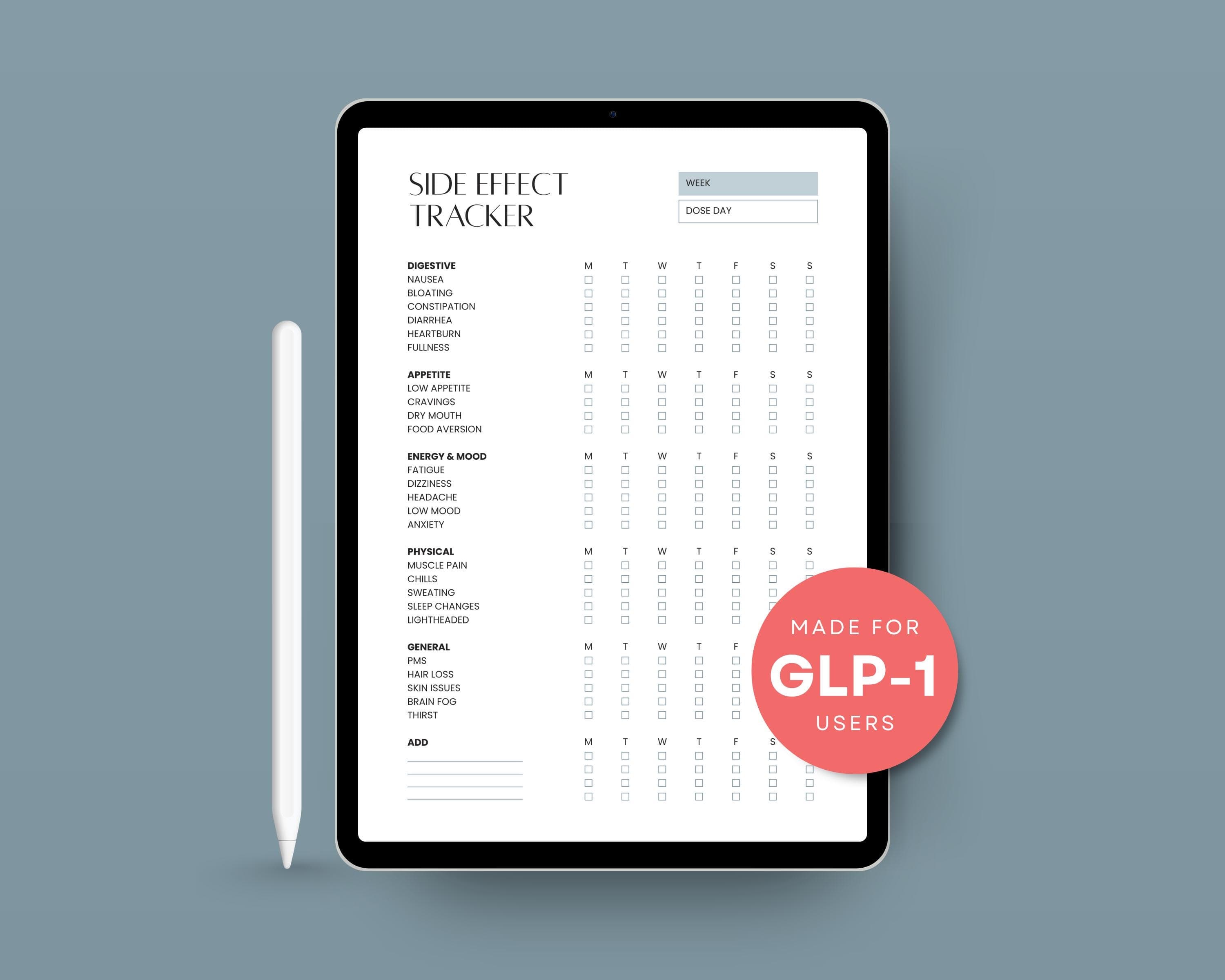Medication Side Effect Log Printable | GLP-1 Nausea & Symptom Tracker | Dose Day Weekly Symptom Sheet PDF Download