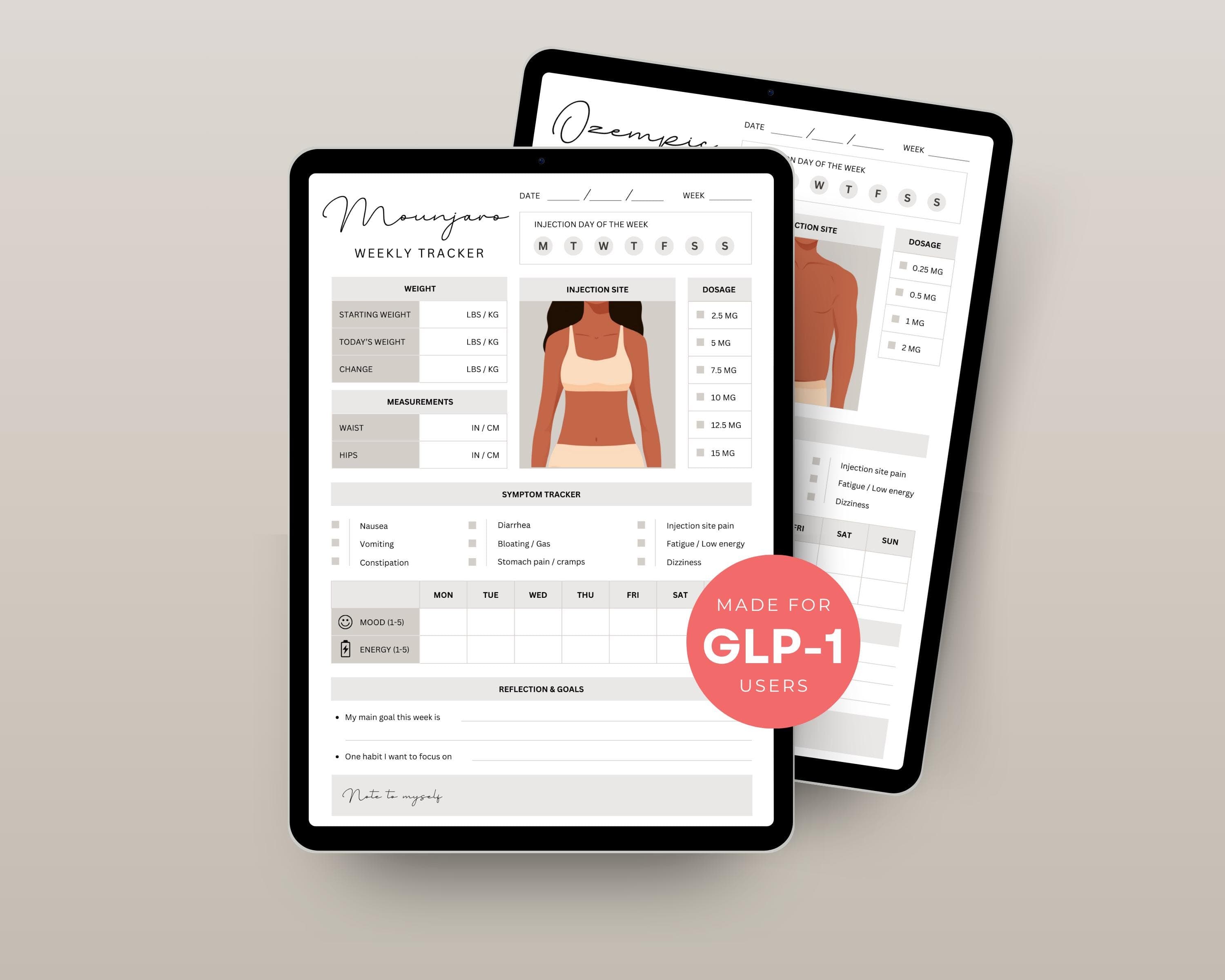 Weight Loss Injection Tracker Printable | Weekly GLP-1 Shot, Dose & Symptom Log | Semaglutide Tirzepatide Tracker PDF