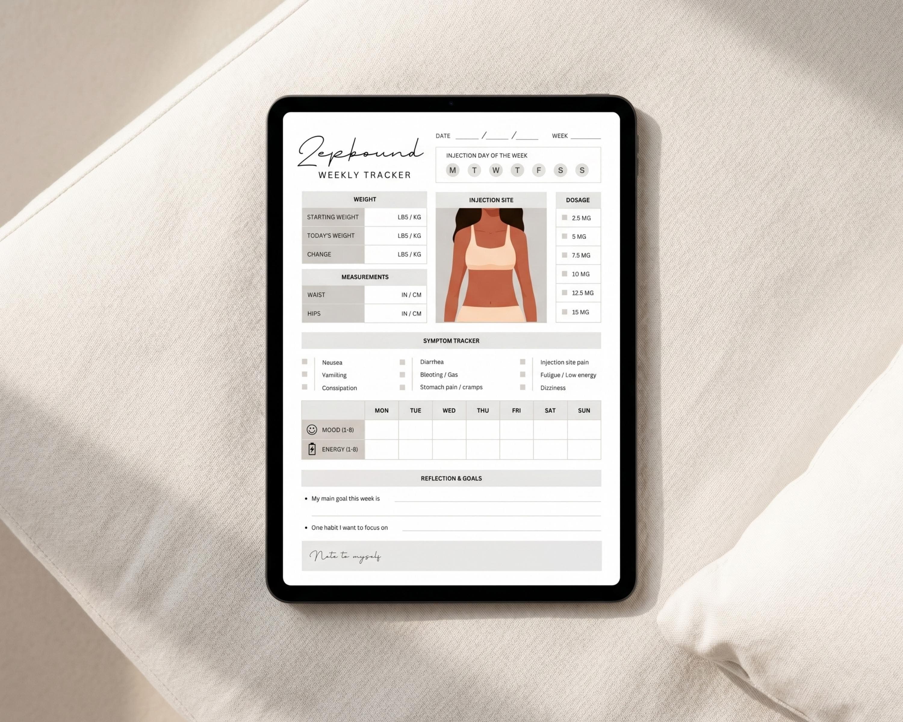 Weight Loss Injection Tracker Printable | Weekly GLP-1 Shot, Dose & Symptom Log | Semaglutide Tirzepatide Tracker PDF