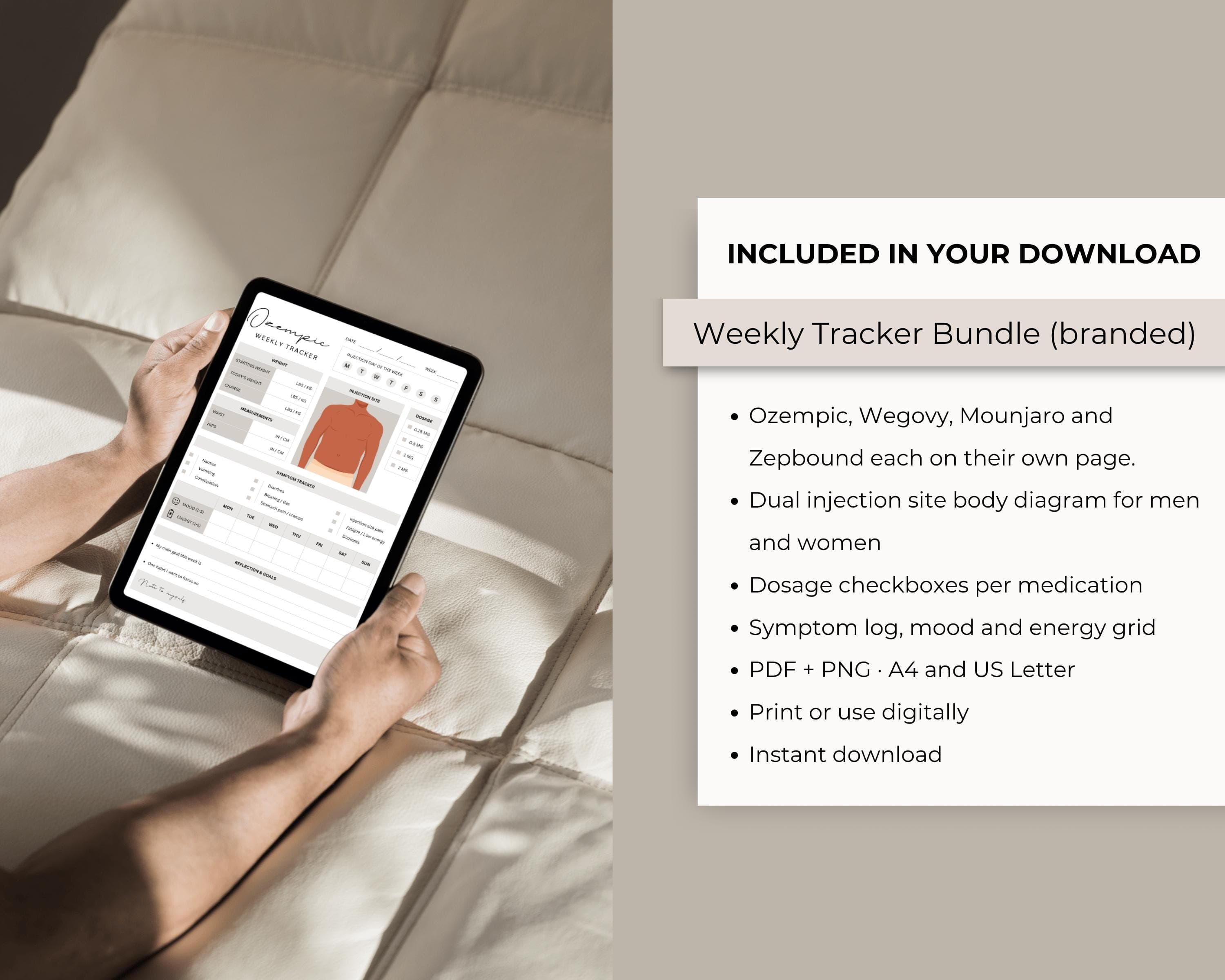 Weight Loss Injection Tracker Printable | Weekly GLP-1 Shot, Dose & Symptom Log | Semaglutide Tirzepatide Tracker PDF