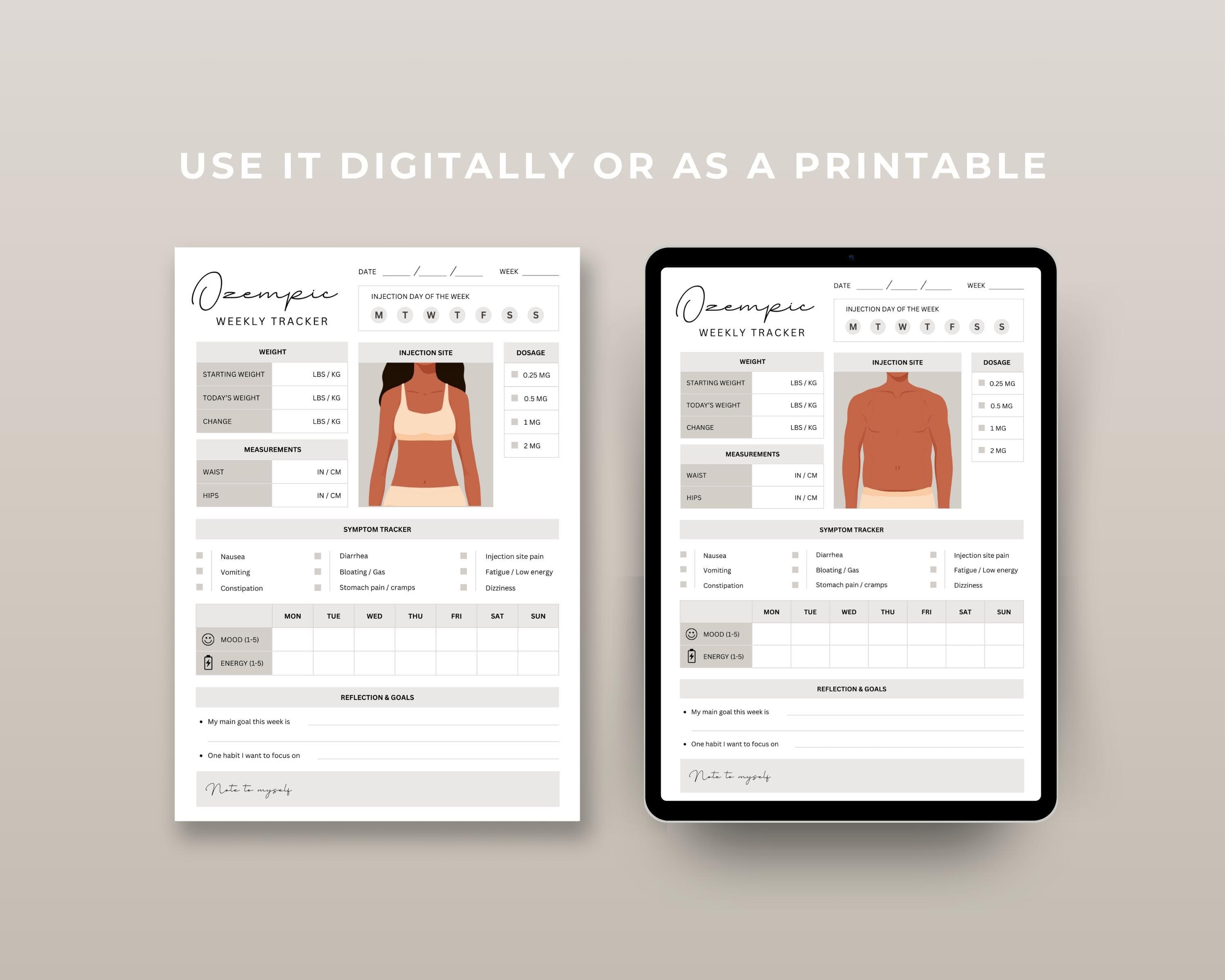 Weight Loss Injection Tracker Printable | Weekly GLP-1 Shot, Dose & Symptom Log | Semaglutide Tirzepatide Tracker PDF
