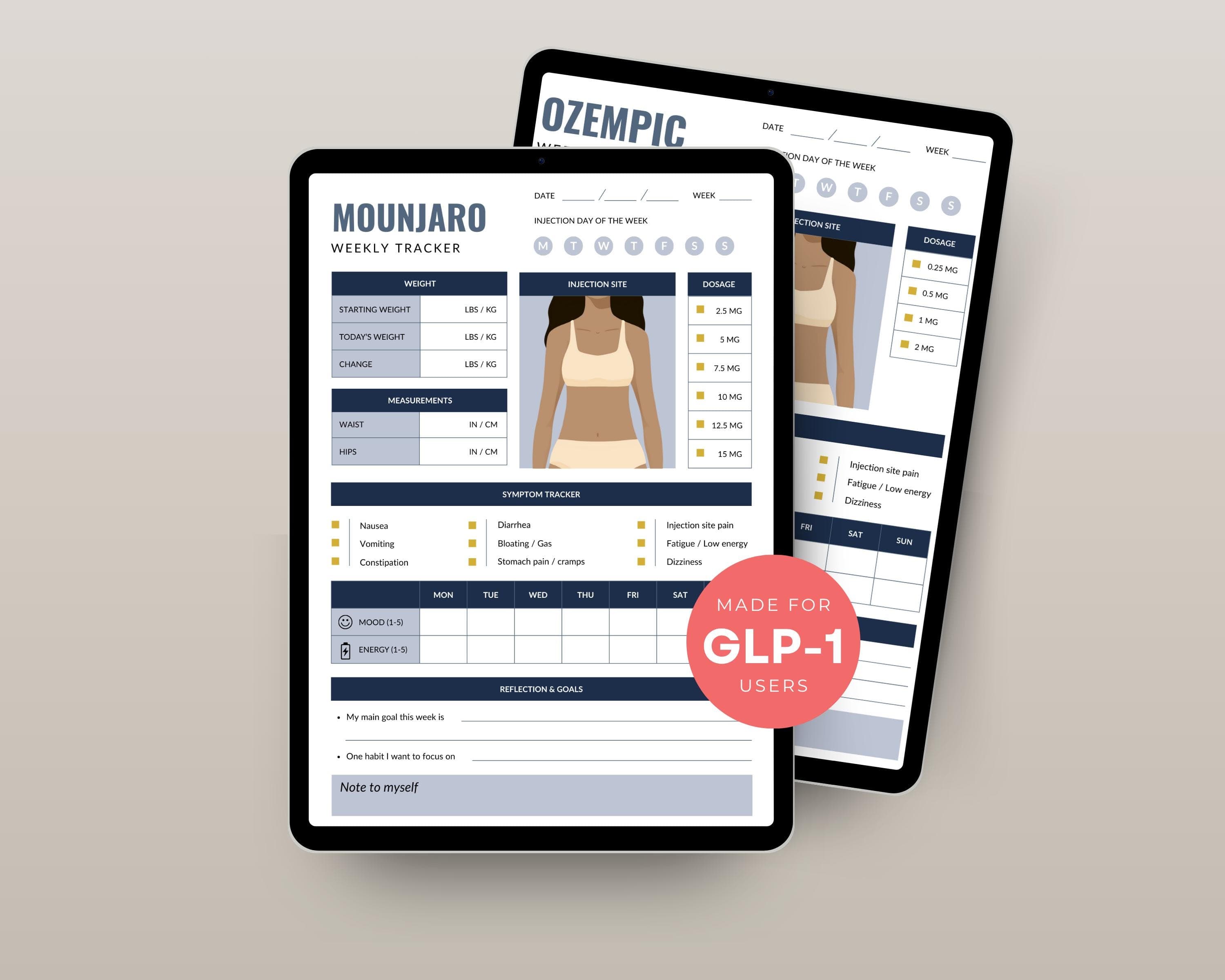 GLP-1 Shot Tracker Printable | Weekly Injection Site & Dose Log | All-in-One Weight Loss Tracker PDF Download