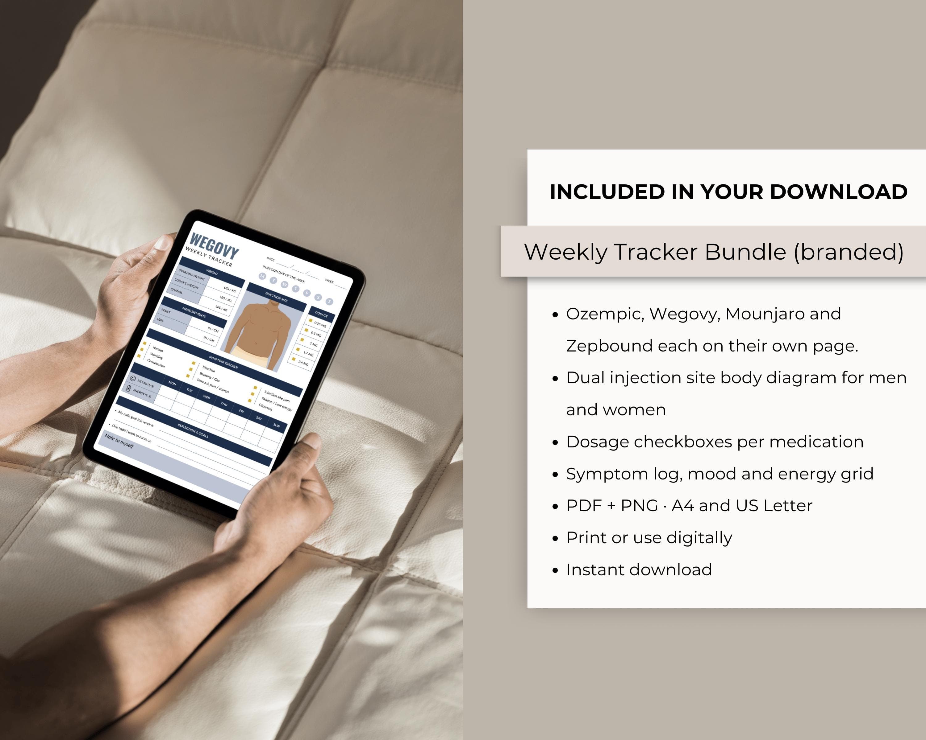 GLP-1 Shot Tracker Printable | Weekly Injection Site & Dose Log | All-in-One Weight Loss Tracker PDF Download