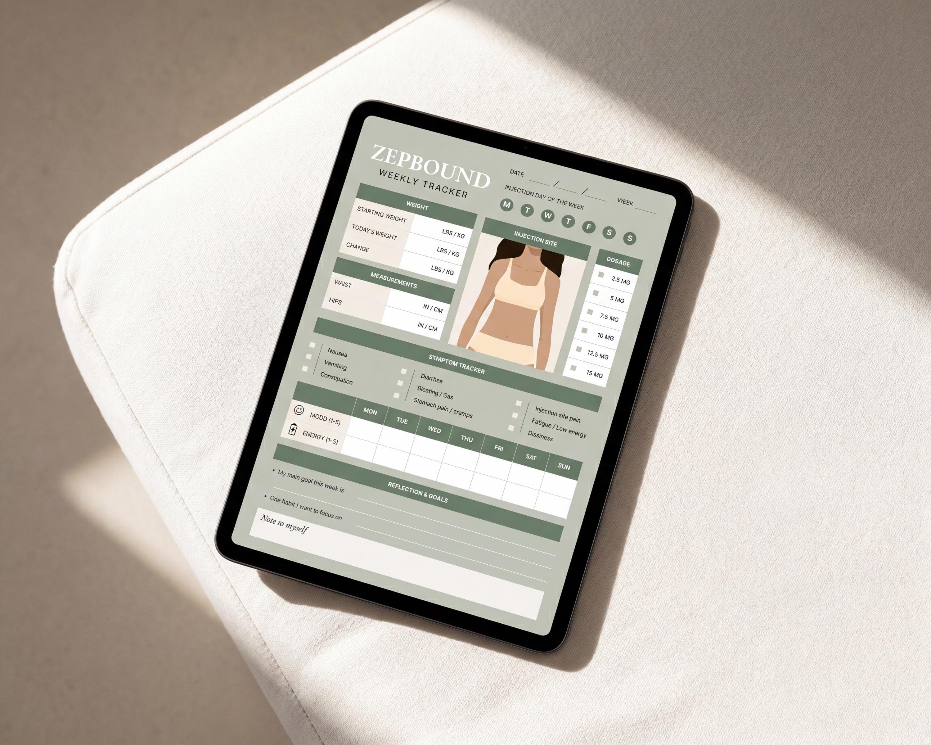 GLP-1 Dose Tracker Printable | Weekly Injection & Dosage Log with Site Rotation | Weight Loss Medication Tracker PDF