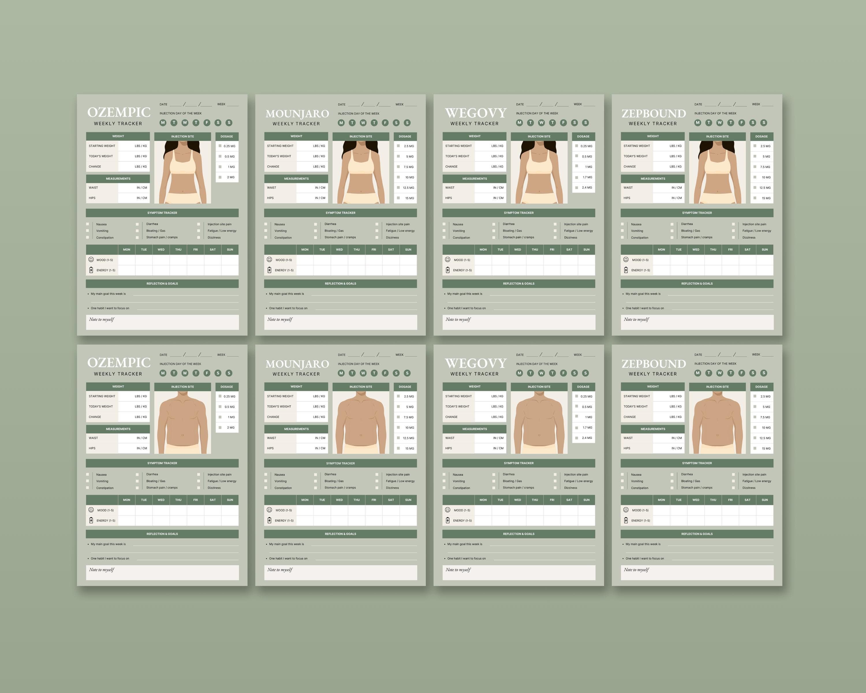 GLP-1 Dose Tracker Printable | Weekly Injection & Dosage Log with Site Rotation | Weight Loss Medication Tracker PDF