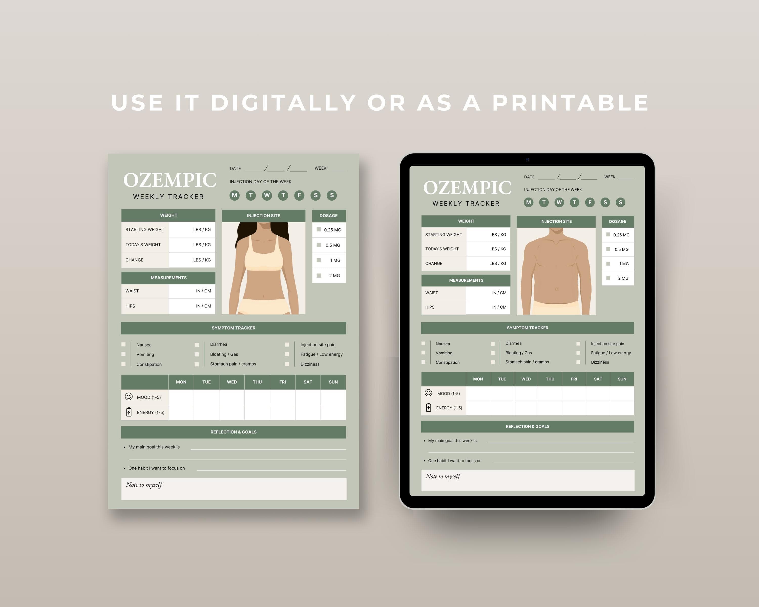 GLP-1 Dose Tracker Printable | Weekly Injection & Dosage Log with Site Rotation | Weight Loss Medication Tracker PDF