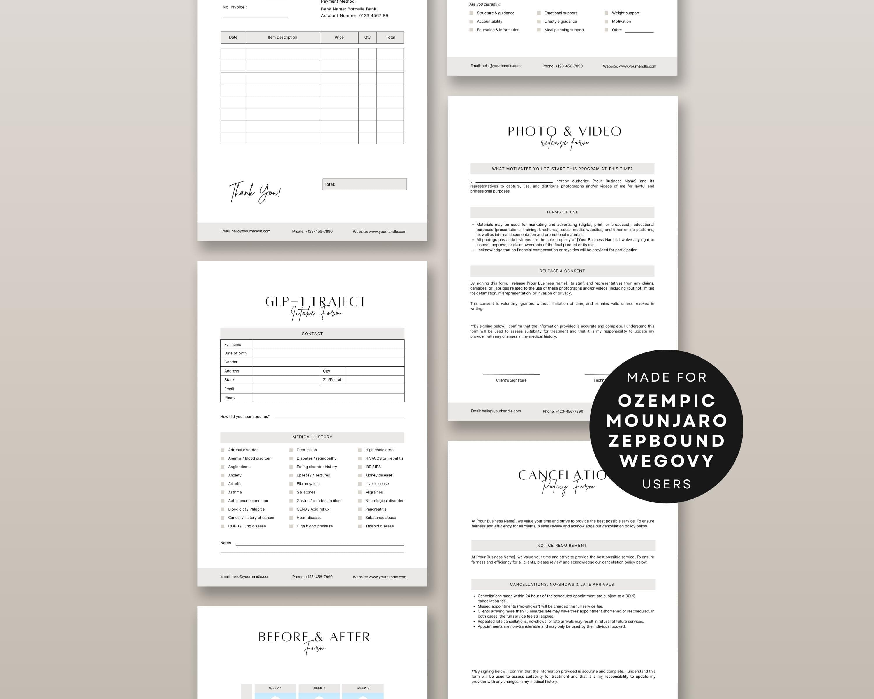 Client Intake Form & Onboarding Bundle for GLP-1 Weight Loss Coaches | Editable Canva New Patient Welcome Forms