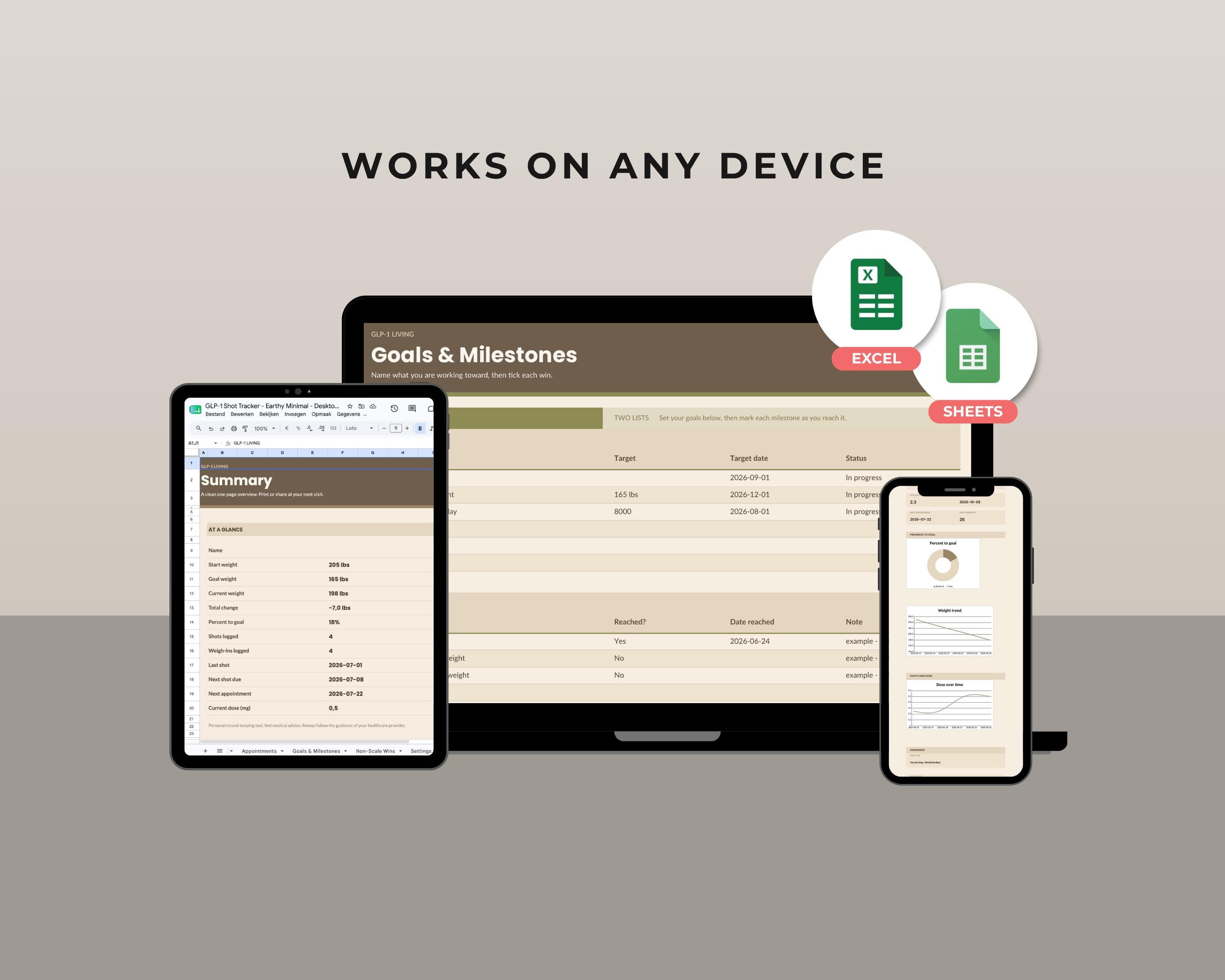 GLP-1 Shot Tracker Google Sheets — Injection, Weight & Side Effect Log (Excel Compatible)