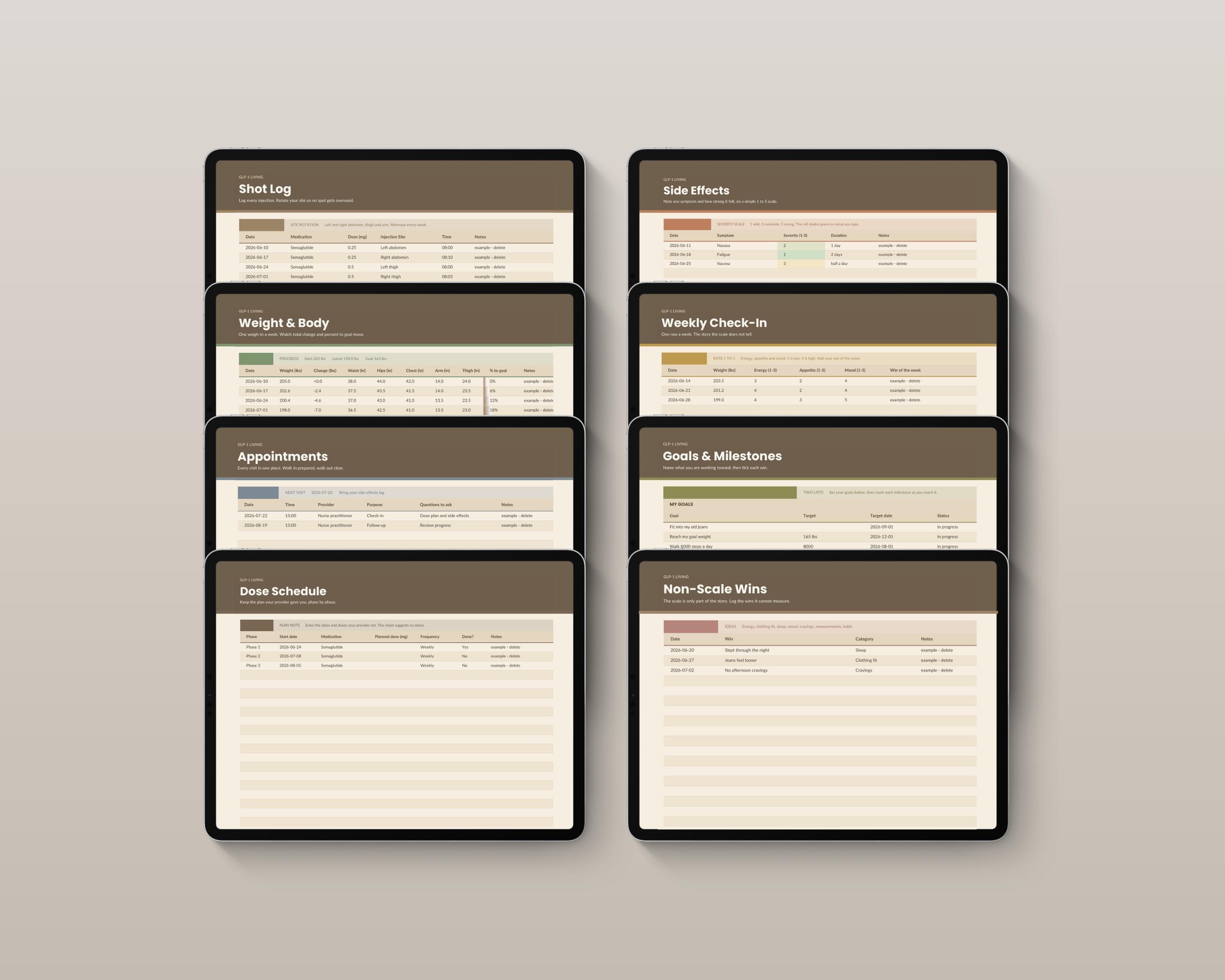 GLP-1 Shot Tracker Google Sheets — Injection, Weight & Side Effect Log (Excel Compatible)