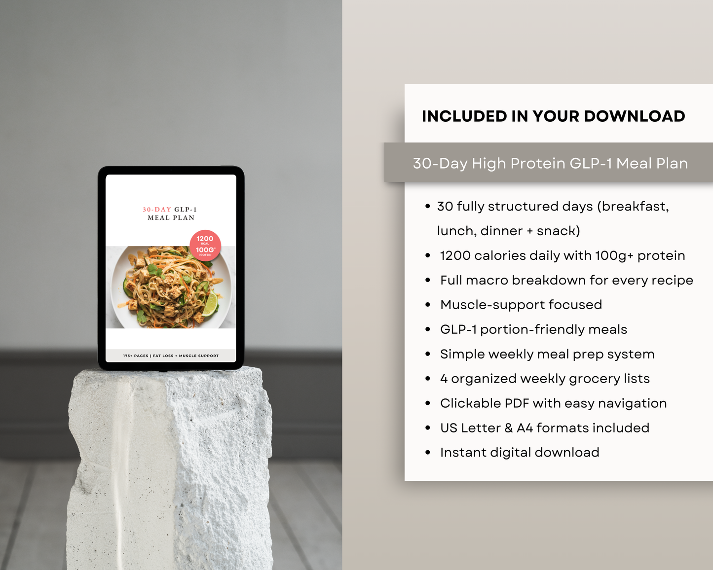 Week one schedule page from the 30-day semaglutide diet plan PDF with breakfast and lunch