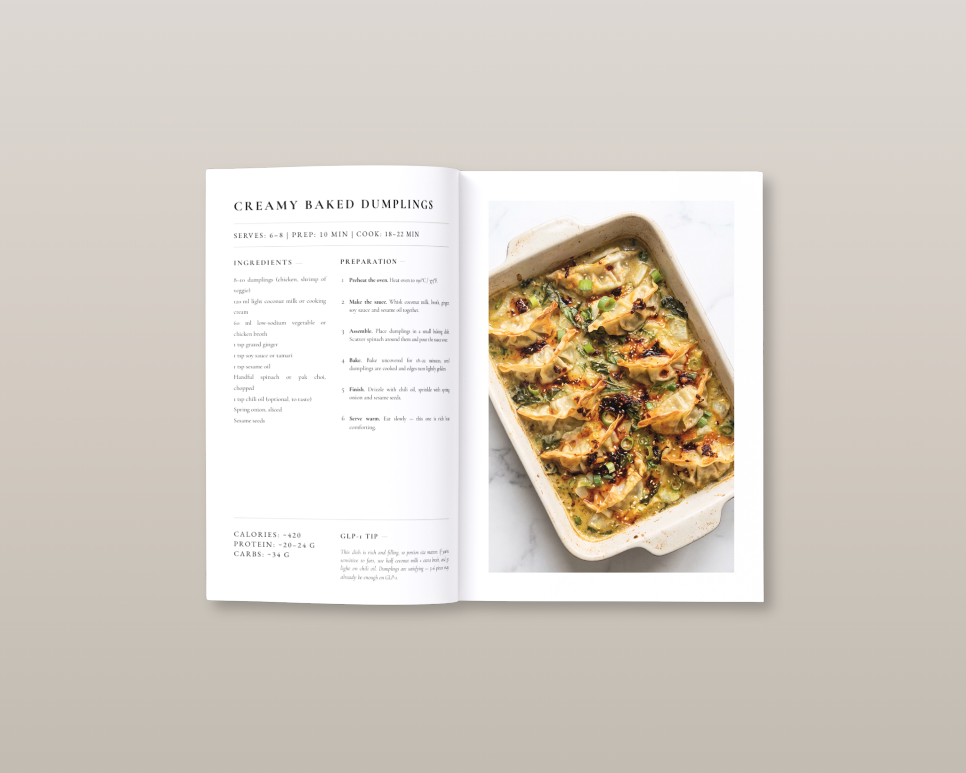 GLP-1 Comfort Food Cookbook detail page — semaglutide meal ideas with small portions